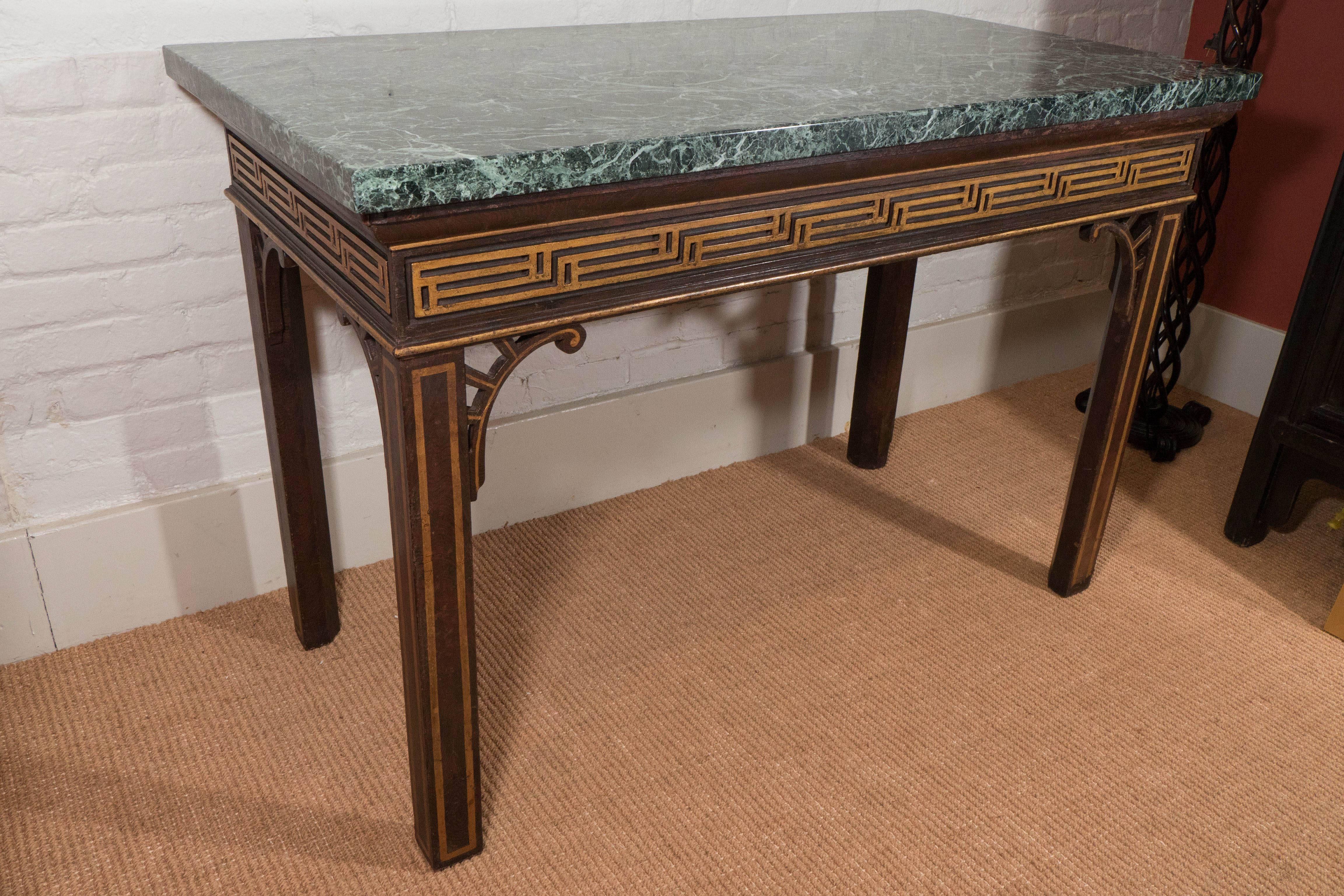 Pair of Chinoiserie Console Tables with Verde Antico Tops For Sale 1