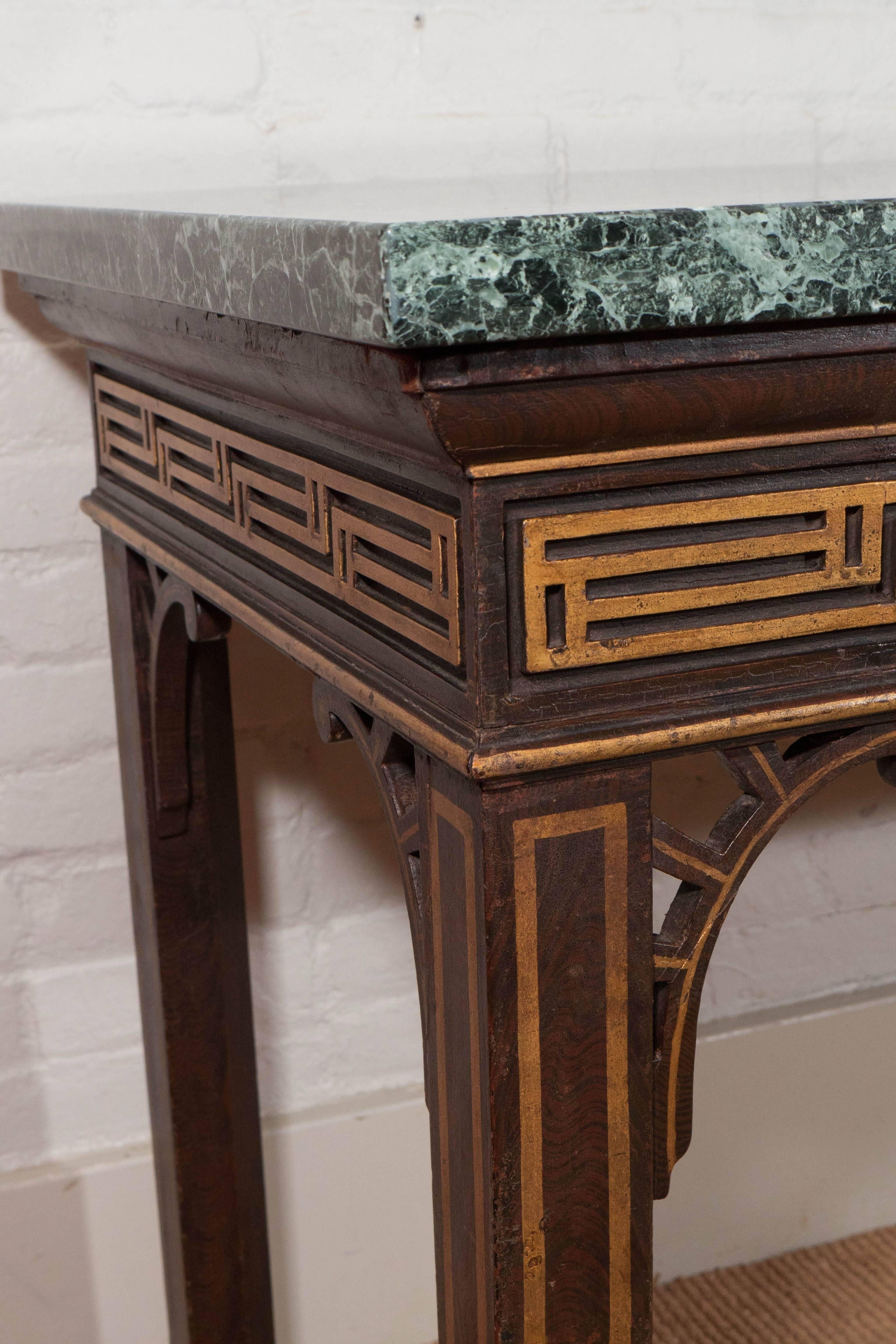 Pair of Chinoiserie Console Tables with Verde Antico Tops For Sale 2