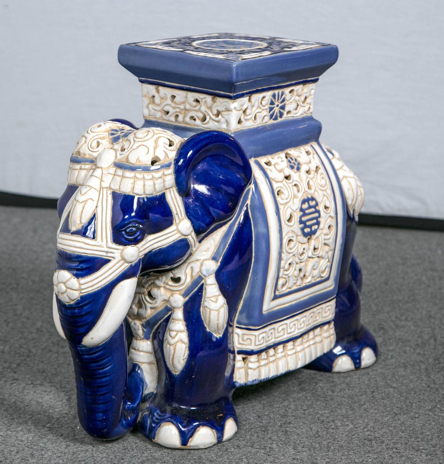 Ceramic Elephant Garden Seat, circa 1950s For Sale at 1stdibs