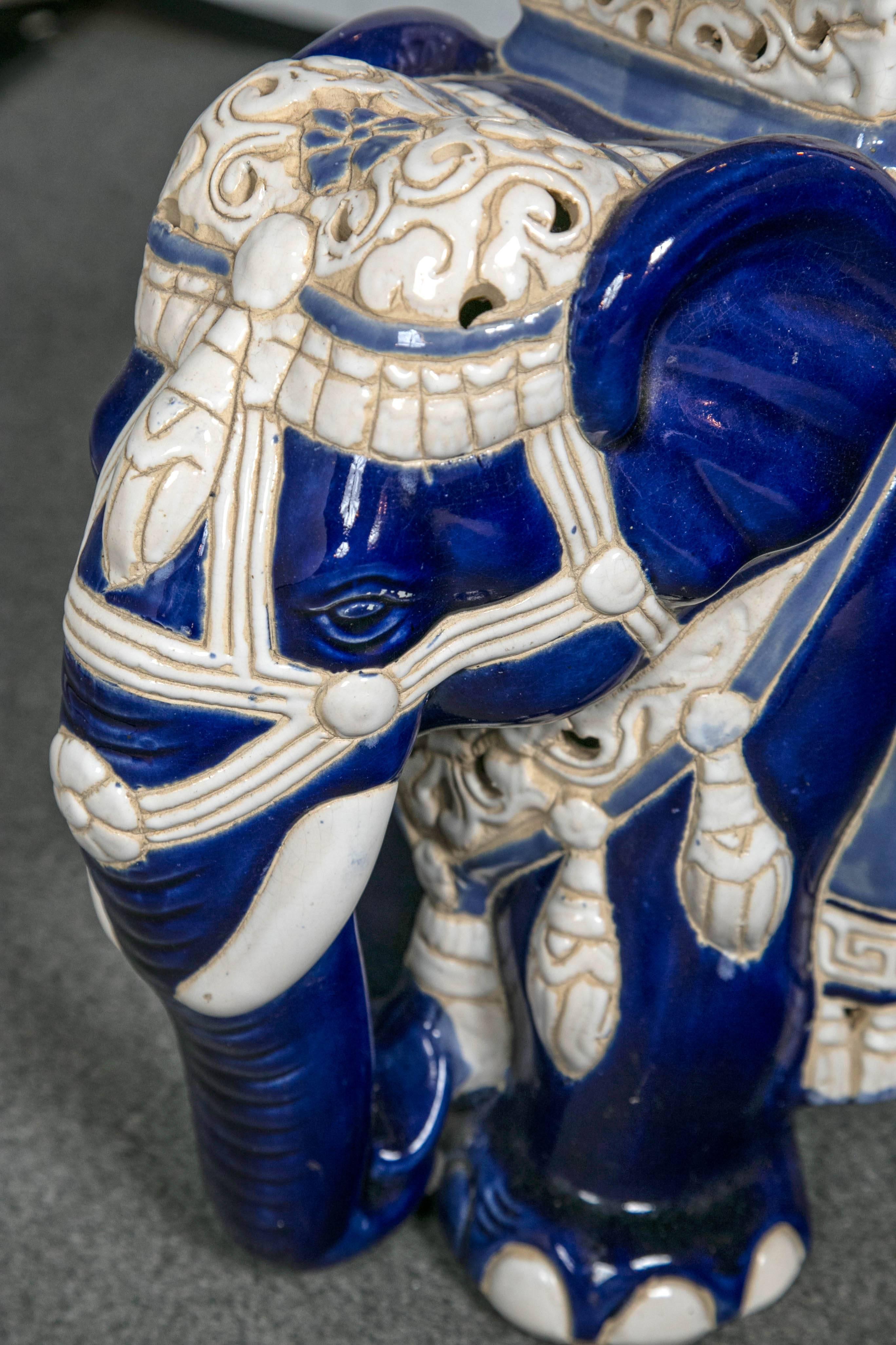 Ceramic Elephant Garden Seat, circa 1950s In Excellent Condition In Chappaqua, NY