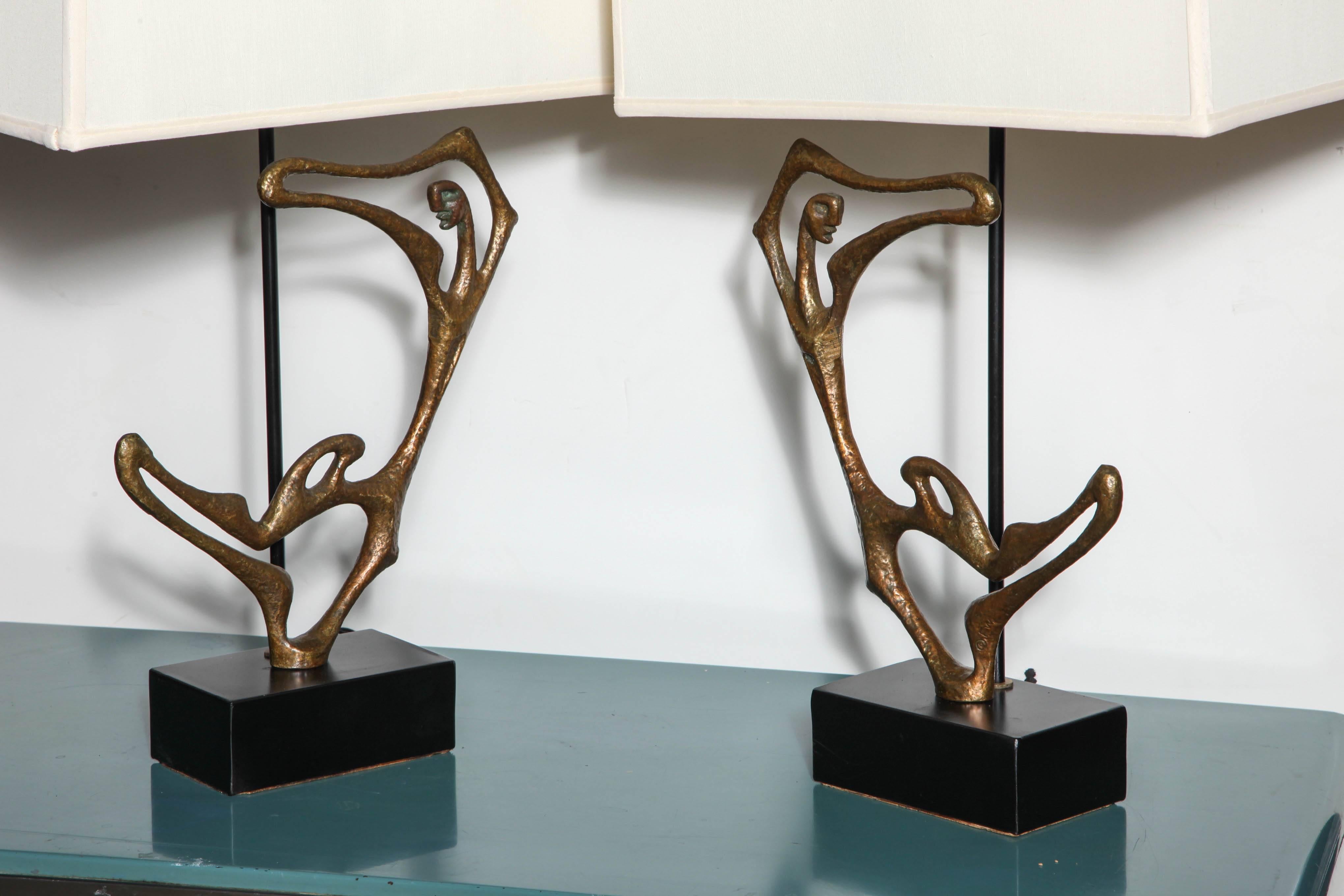 Mid-Century Modern 1950s Pair of Frederick Weinberg Sculpted Solid Bronze 