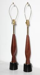 Tall Pair Richard Barr for Laurel Walnut & Black Enamel Base Table Lamps