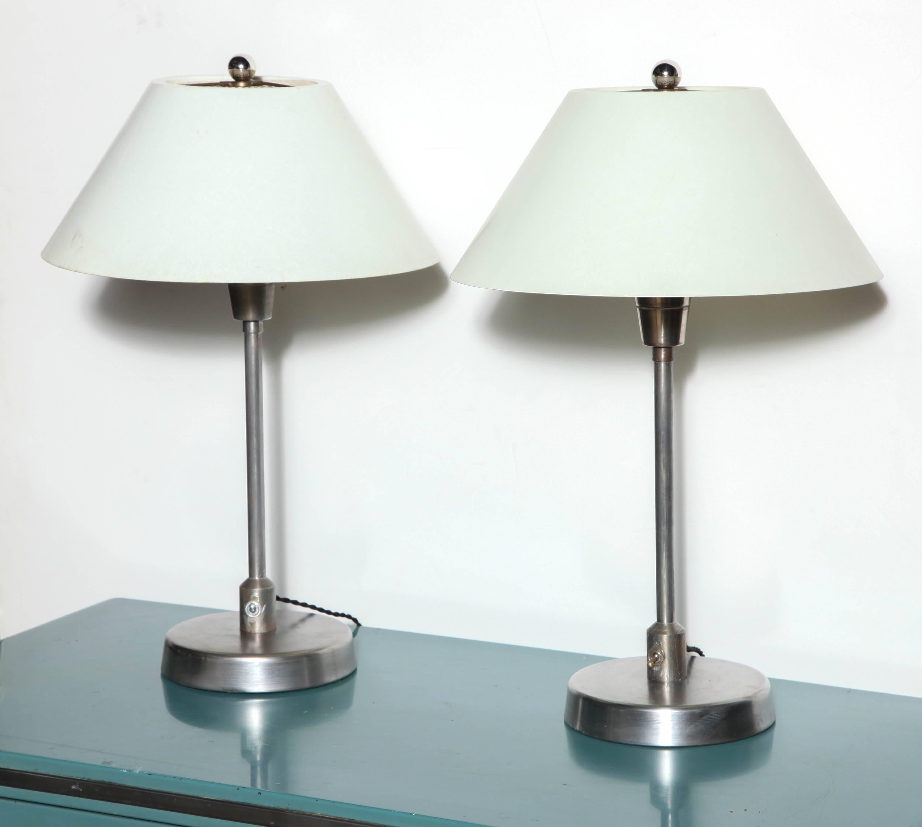 Pair of Industrial Steel & Fiberglass  Table Lamps. Featuring Steel columns, round 7