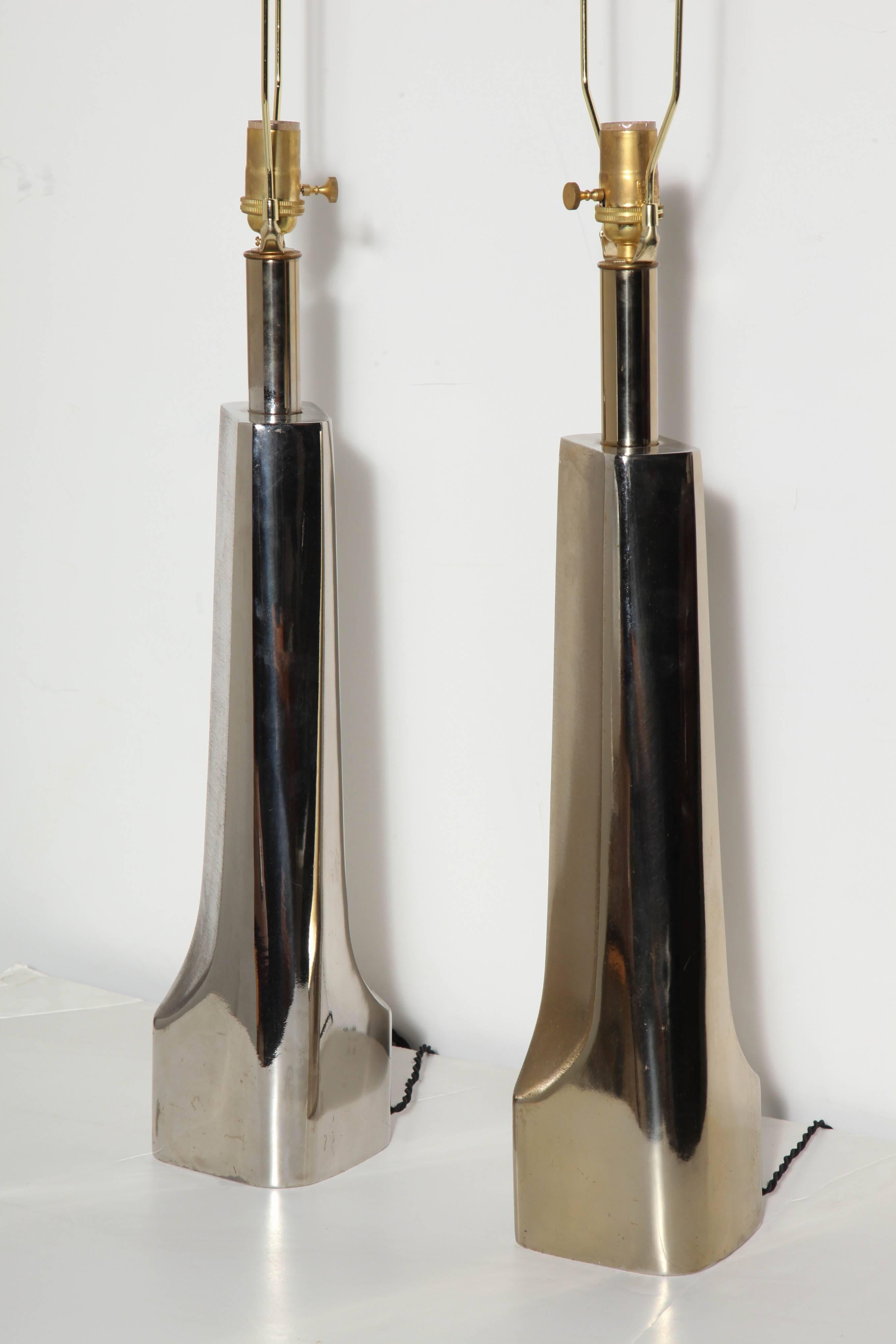 American Circa 1960 Pair of Maurizio Tempestini for Laurel Polished Brutalist Table Lamps