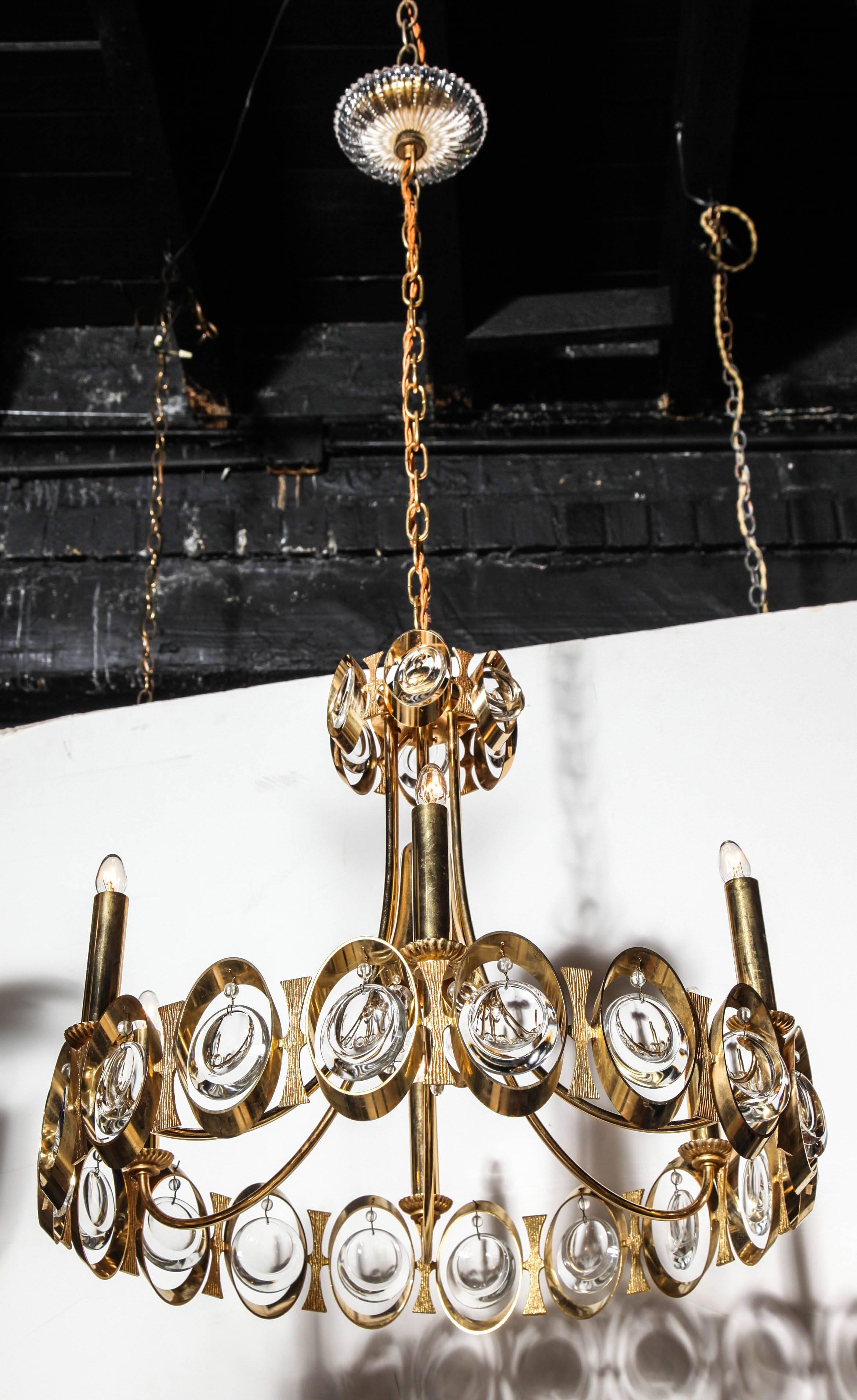 Palwa Six Candlestick Brass Hanging & Clear Crystal Hanging Pendant  1