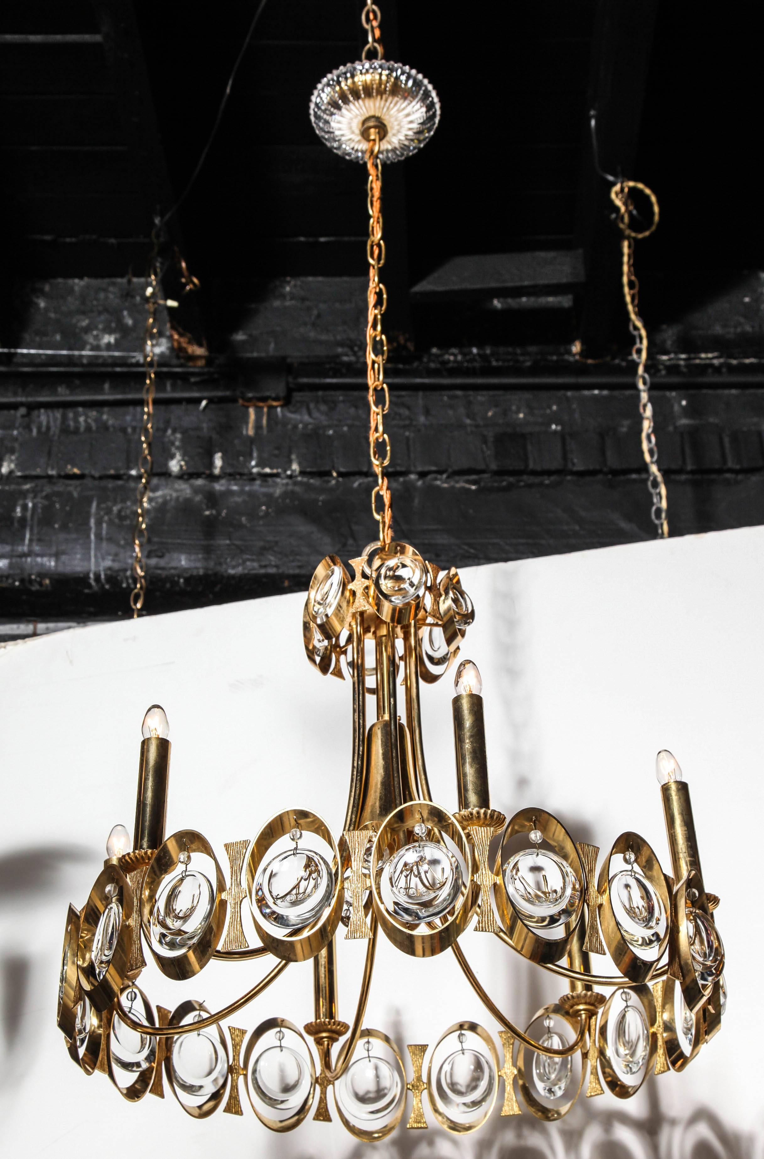 Palwa Six Candlestick Brass Hanging & Clear Crystal Hanging Pendant  2