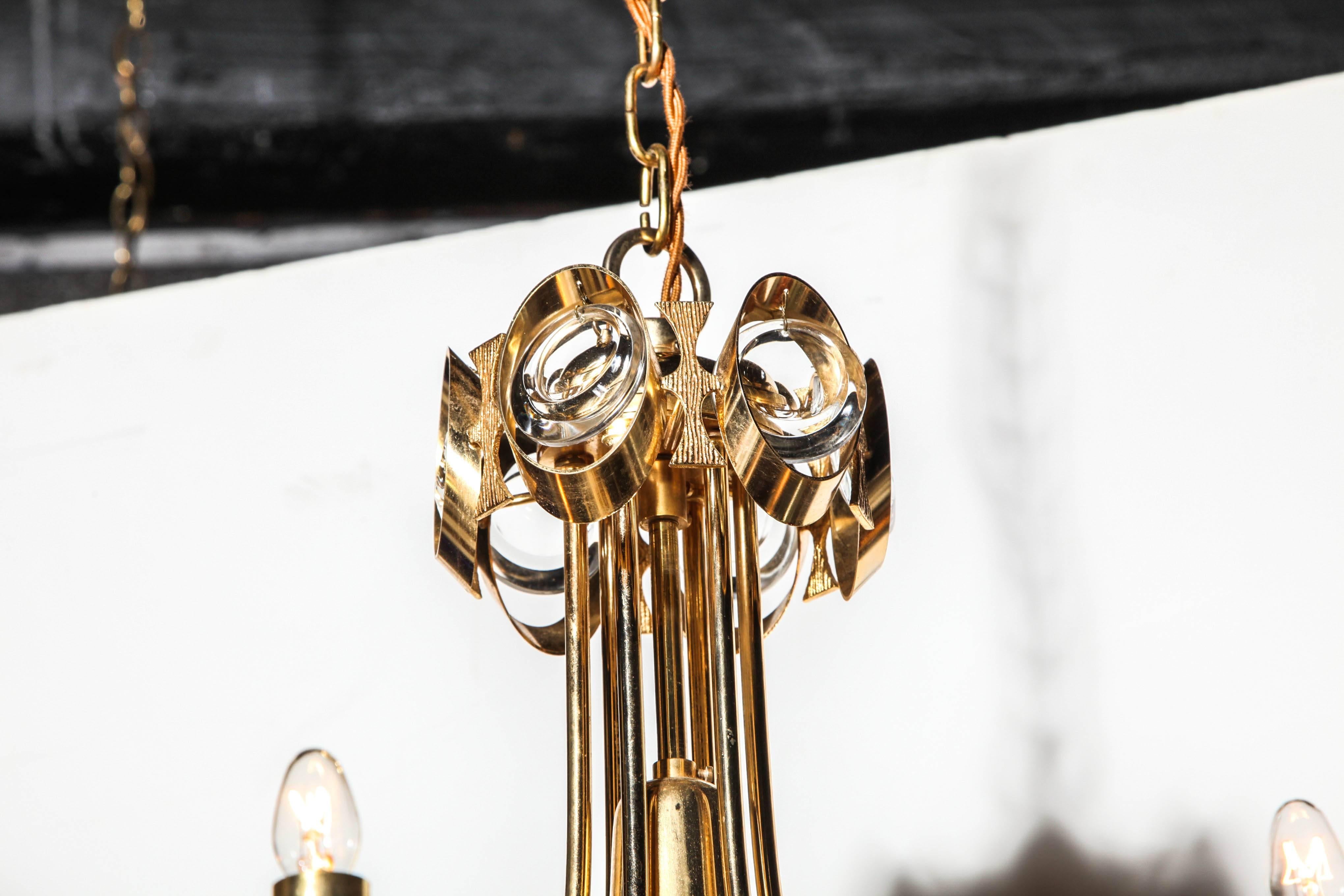 Palwa Six Candlestick Brass Hanging & Clear Crystal Hanging Pendant  3