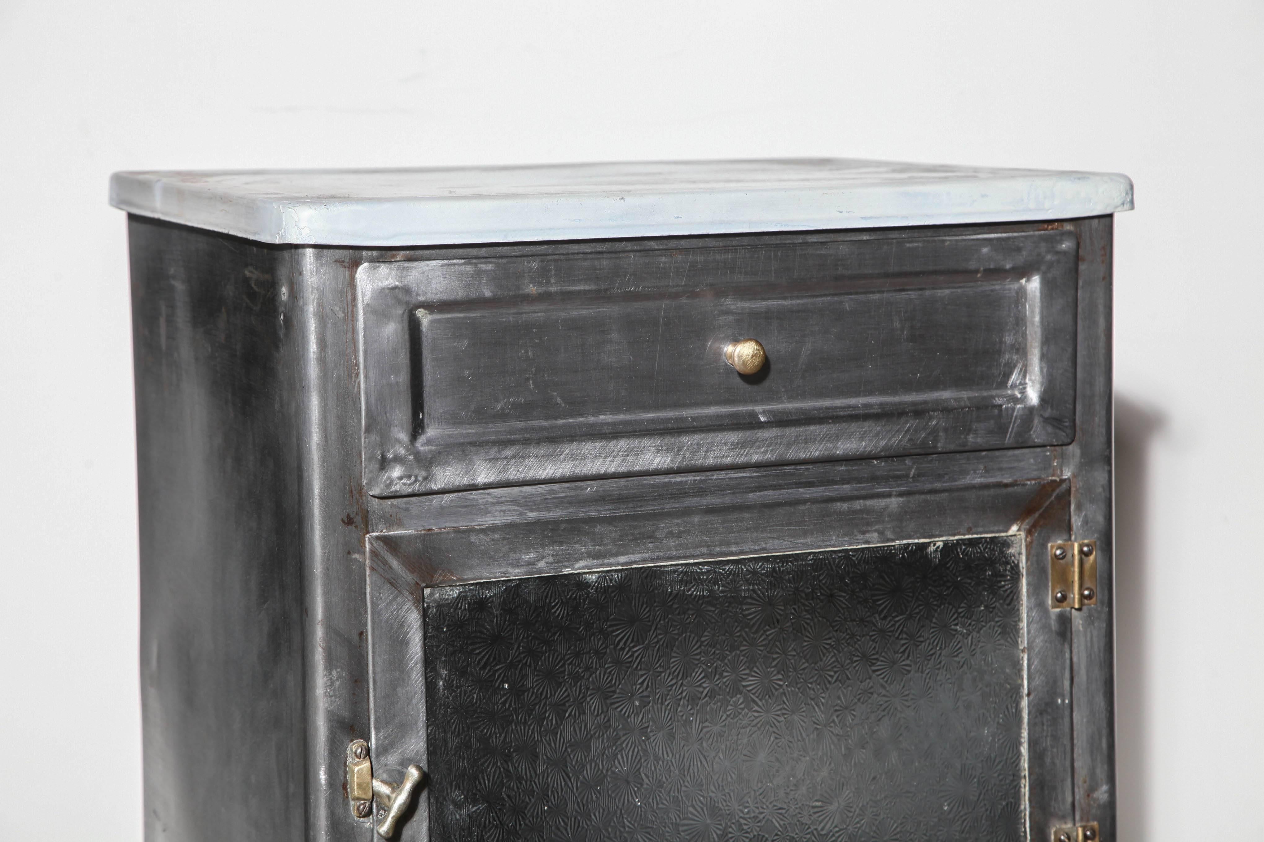 Industrial circa 1915 low Steel & Patterned Glass Edwardian Doctors Cabinet