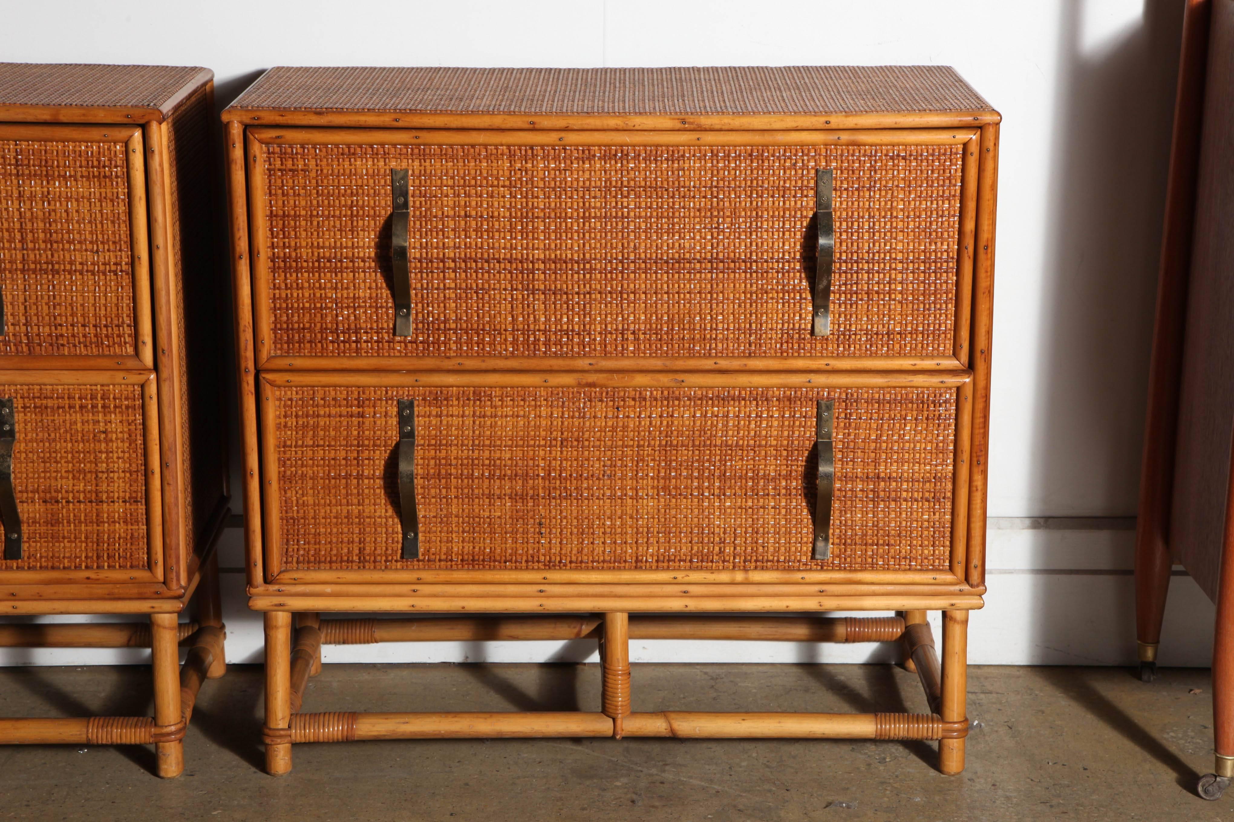 Art Deco pair of Paul Frankl Bamboo and Rattan Dressers