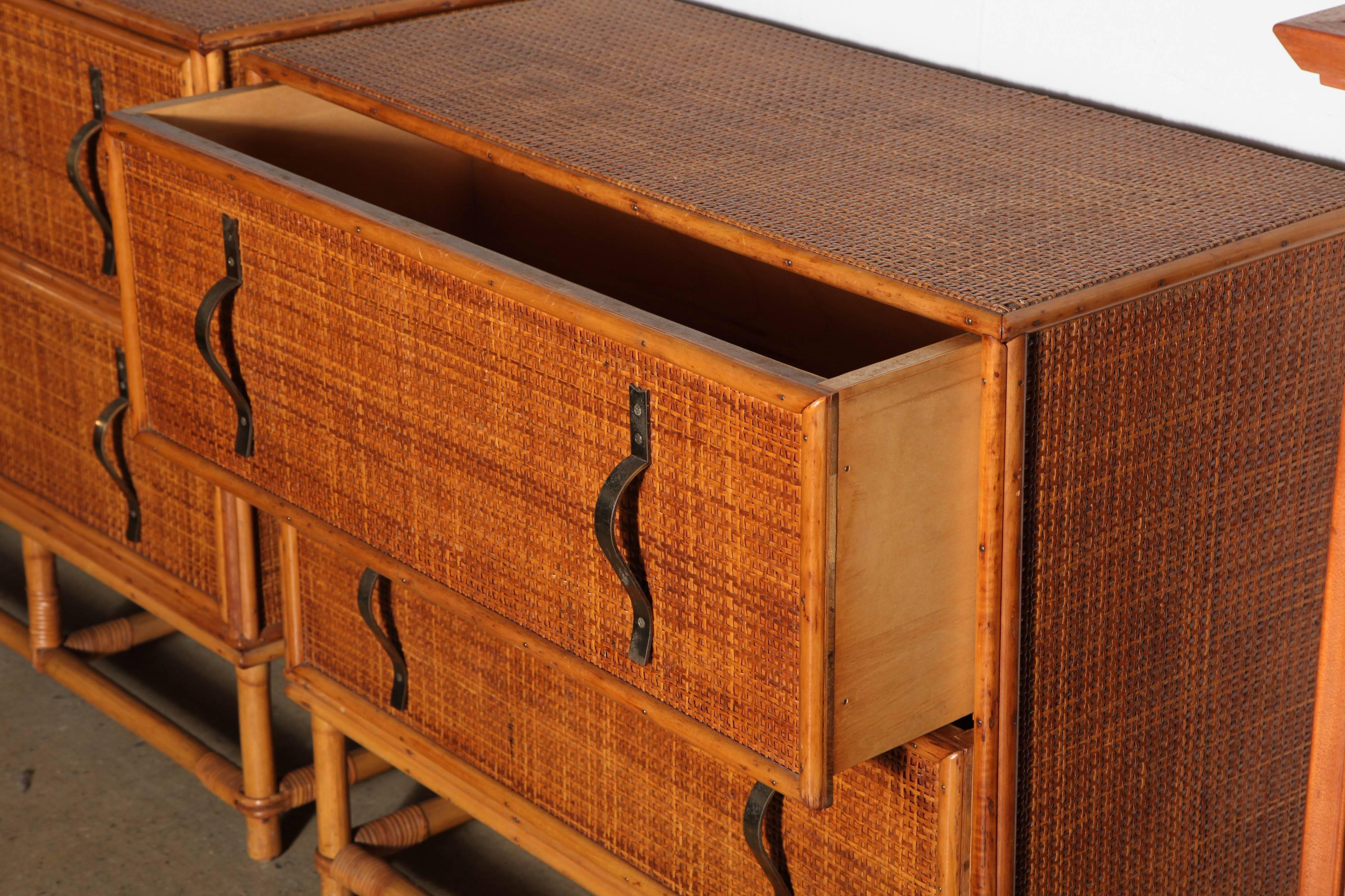 Mid-20th Century pair of Paul Frankl Bamboo and Rattan Dressers