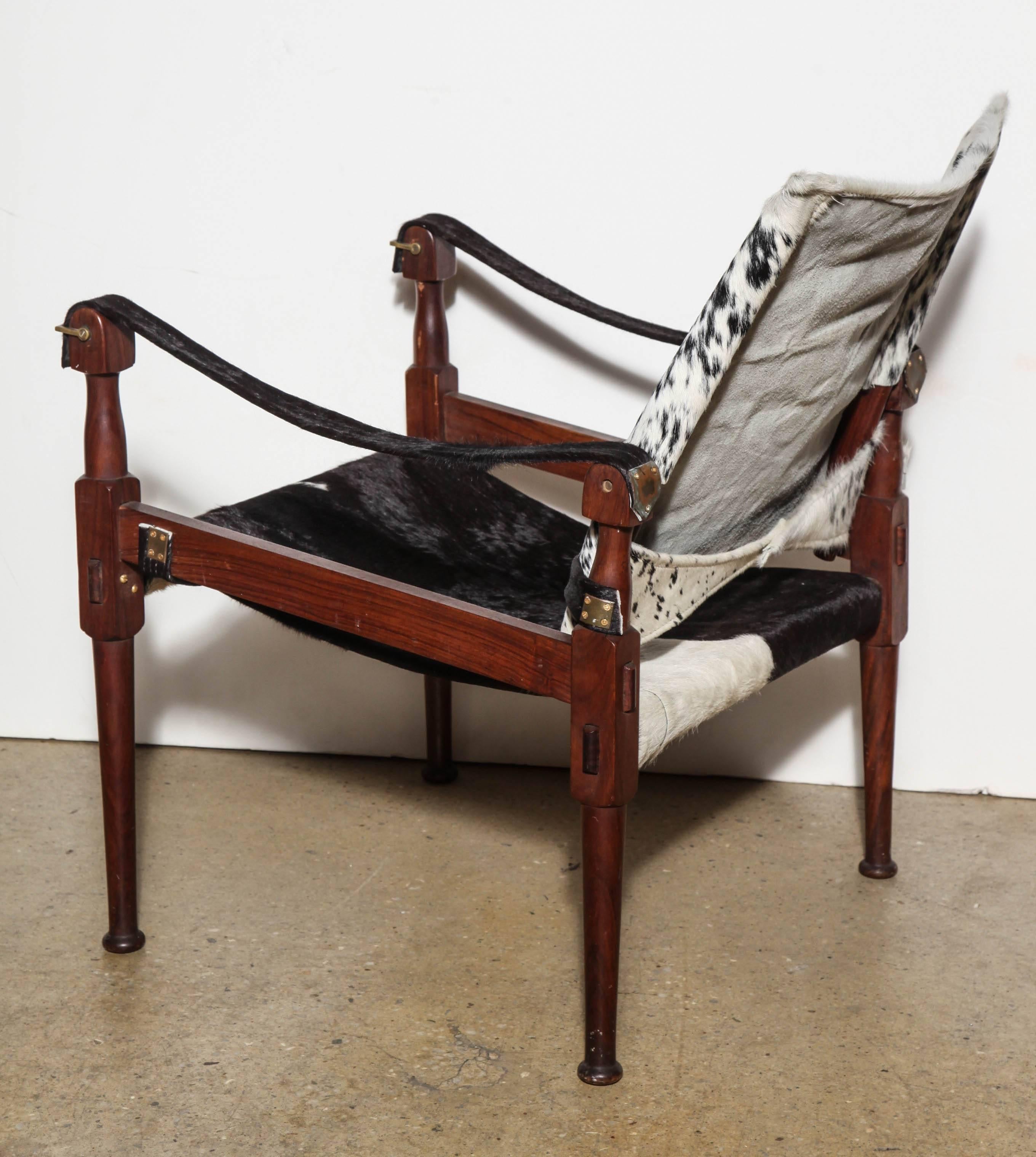 Pair of M. Hayat Bros. Rosewood Safari Chairs with Black and White Horse Hide 3