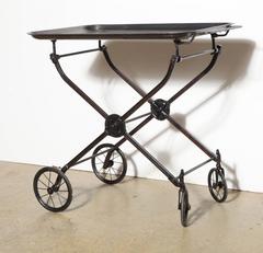 Circa 1890s Rolling Black Iron Hotel Tea Cart, Beverage Cart, Serving Cart