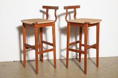 Pair of 1960s Danish Modern Teak and Woven Cord Bar Stools