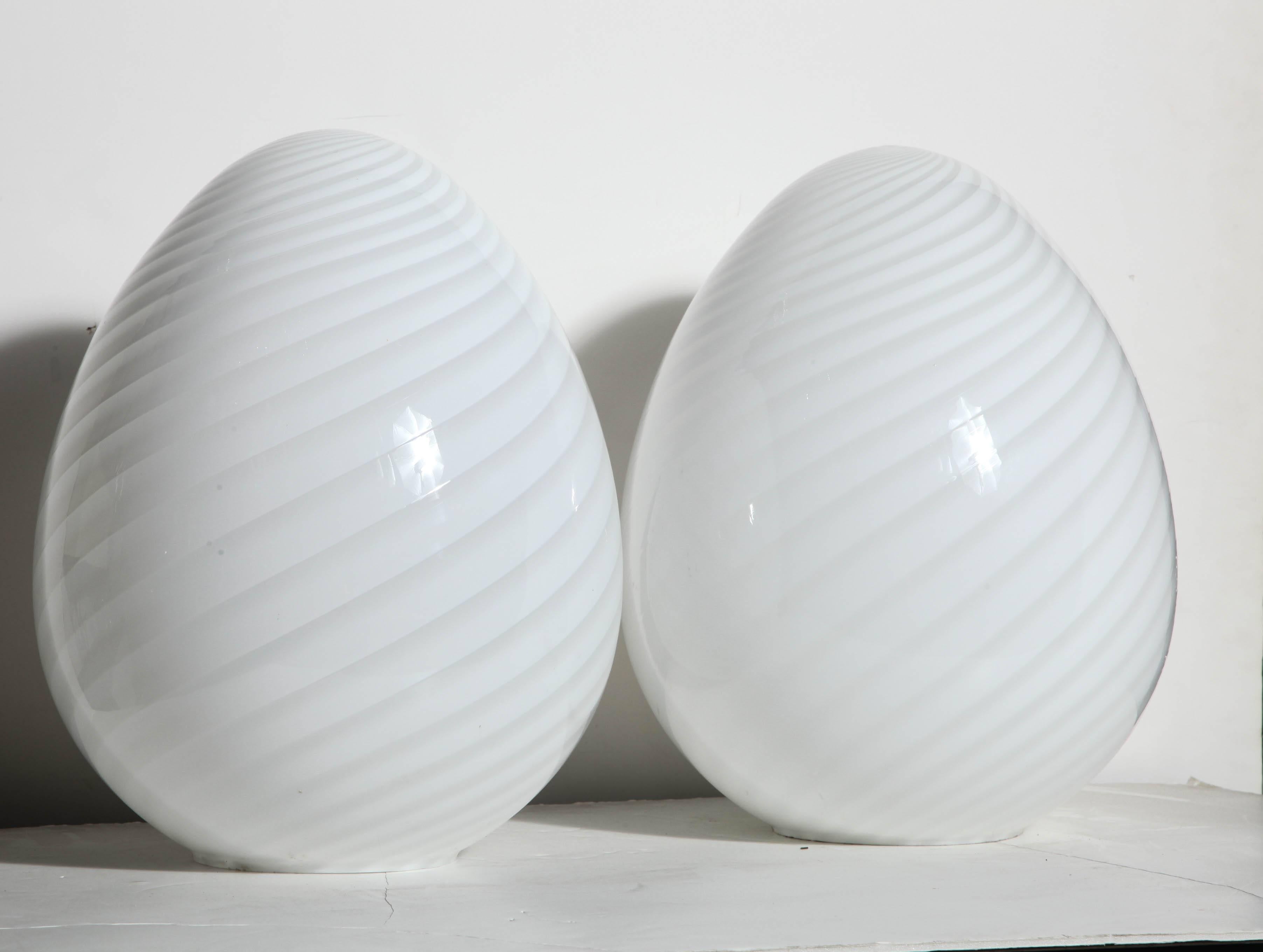 Modern Pair of Larger Itri Vetri Murano Hand Blown White Art Glass 