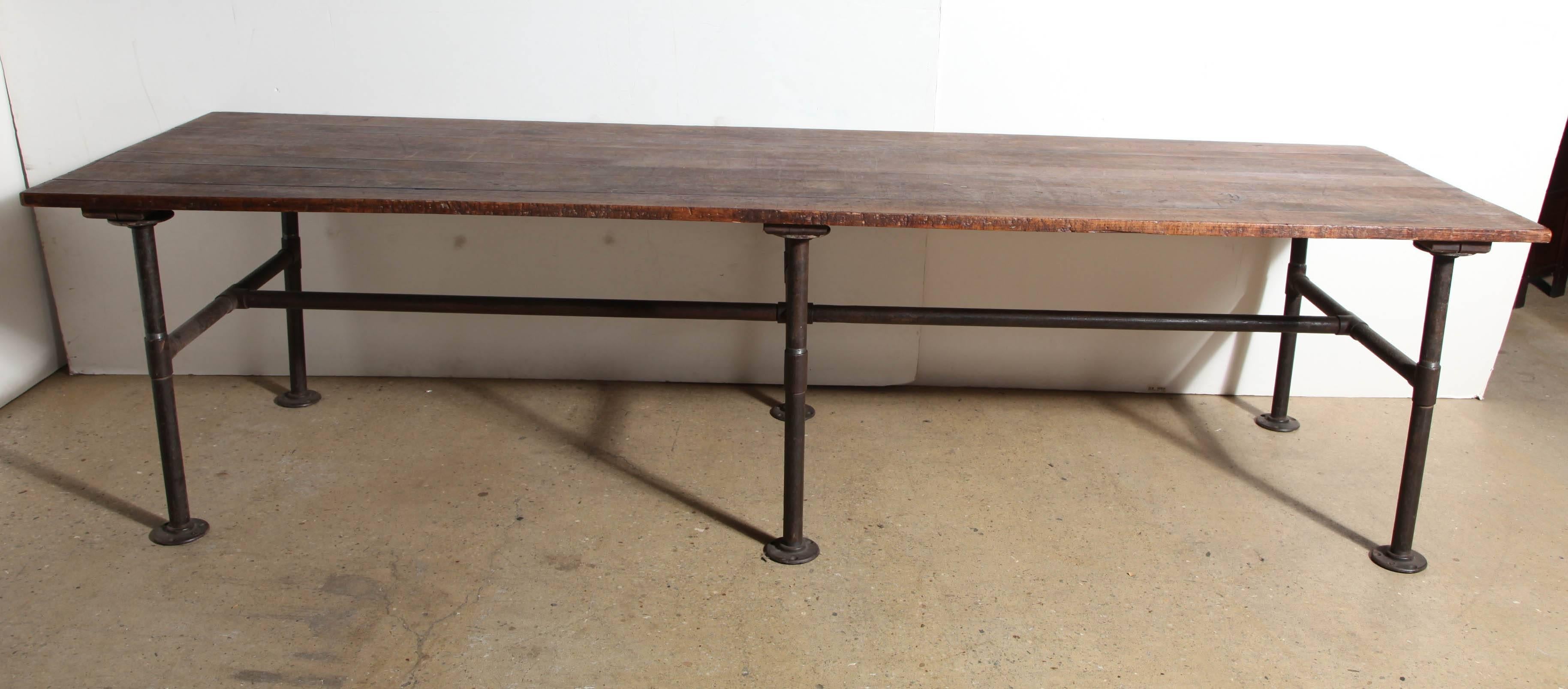 Monumental 19th Century Ten Foot Solid Black Walnut and Iron Industrial Table 1