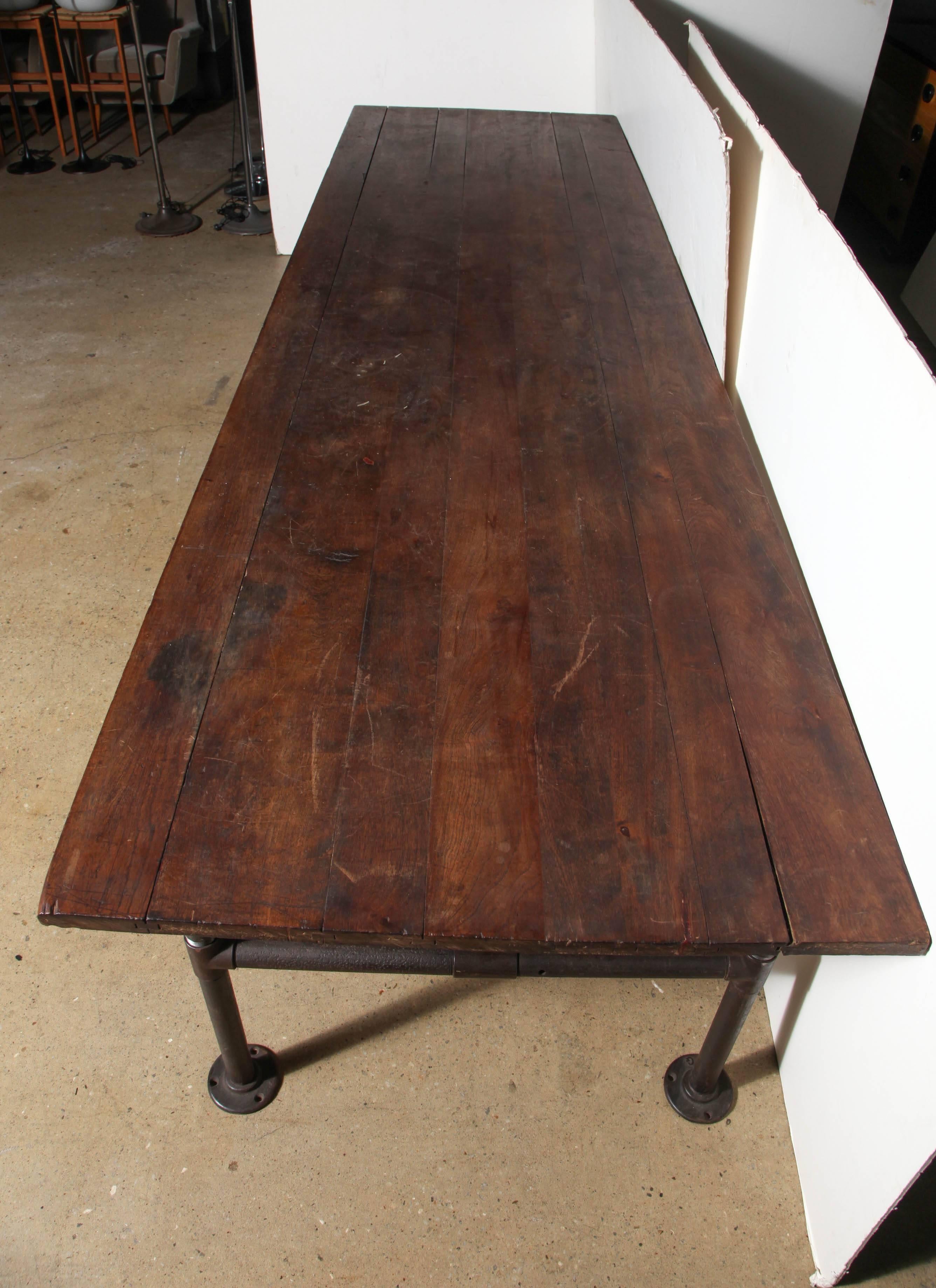 Monumental 19th Century Ten Foot Solid Black Walnut and Iron Industrial Table 2