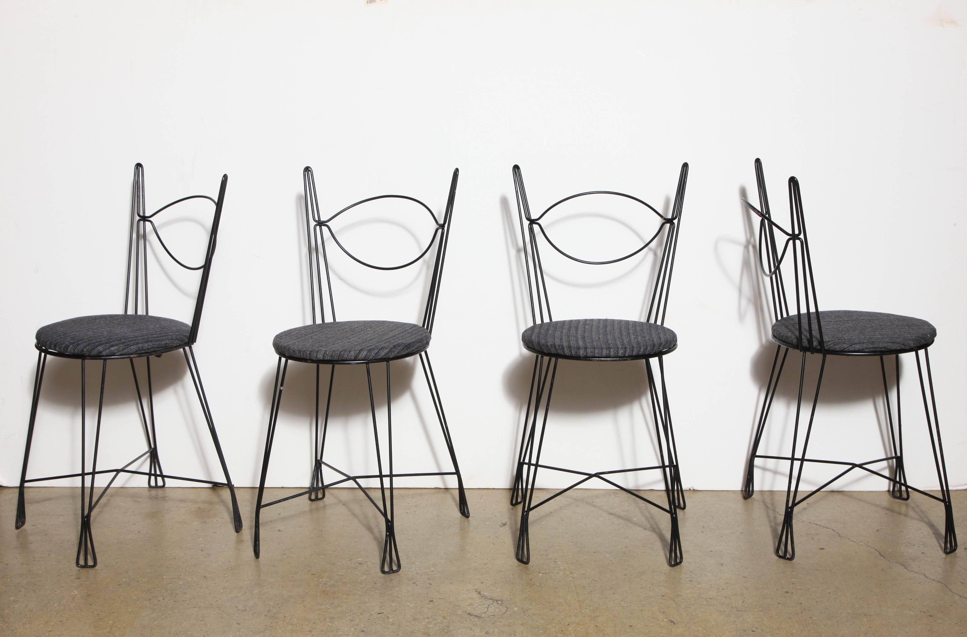 Set of Four Tony Paul for Woodlin-Hall Black Enameled Iron Bistro Chairs, 1950s 11