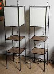 Pair of 1950s Frederick Weinberg "Box Kite" Floor Lamps with Two Shelves