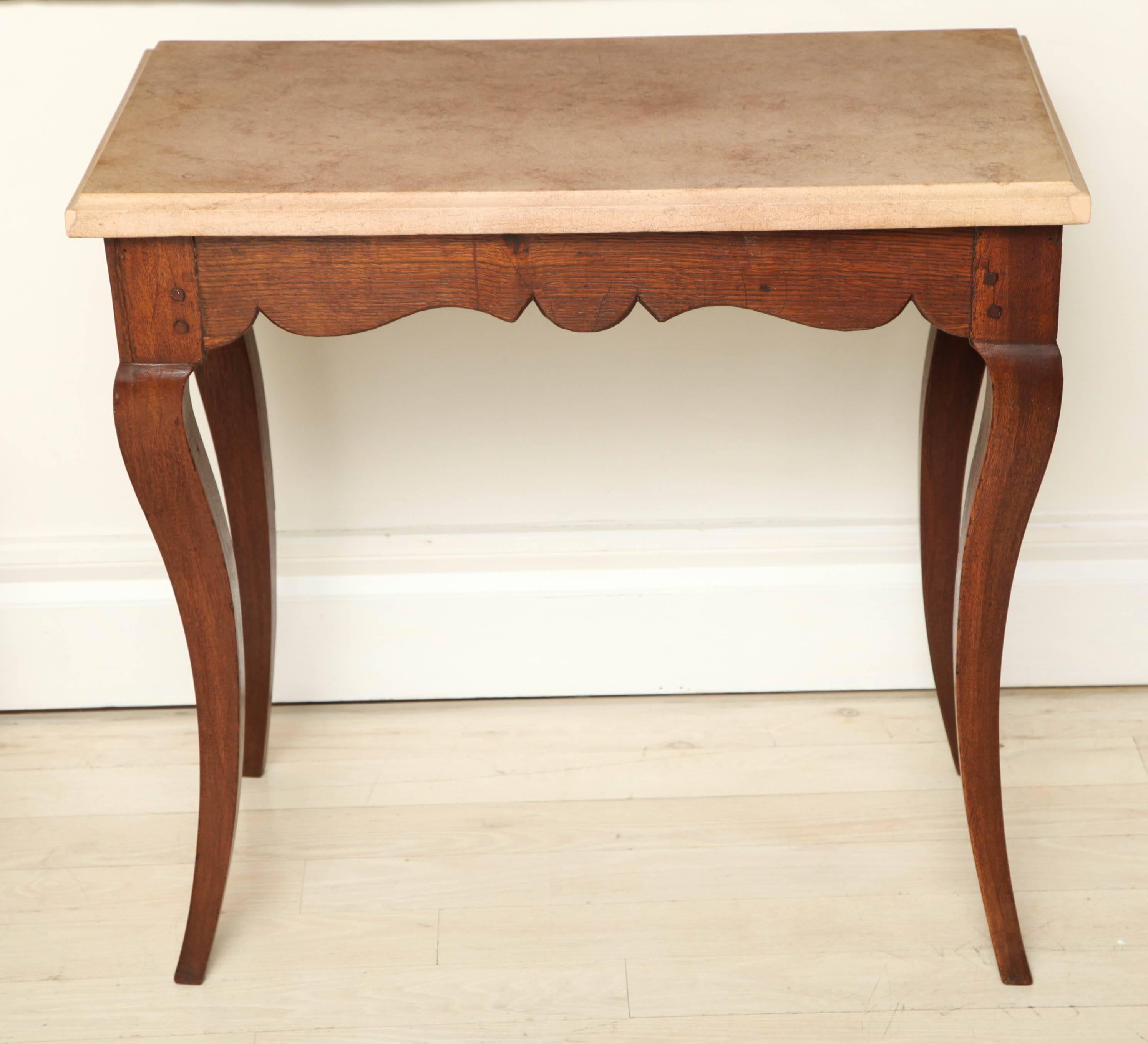 18th Century French Oak Side Table with Shaped Apron and Original Marble Top For Sale 3