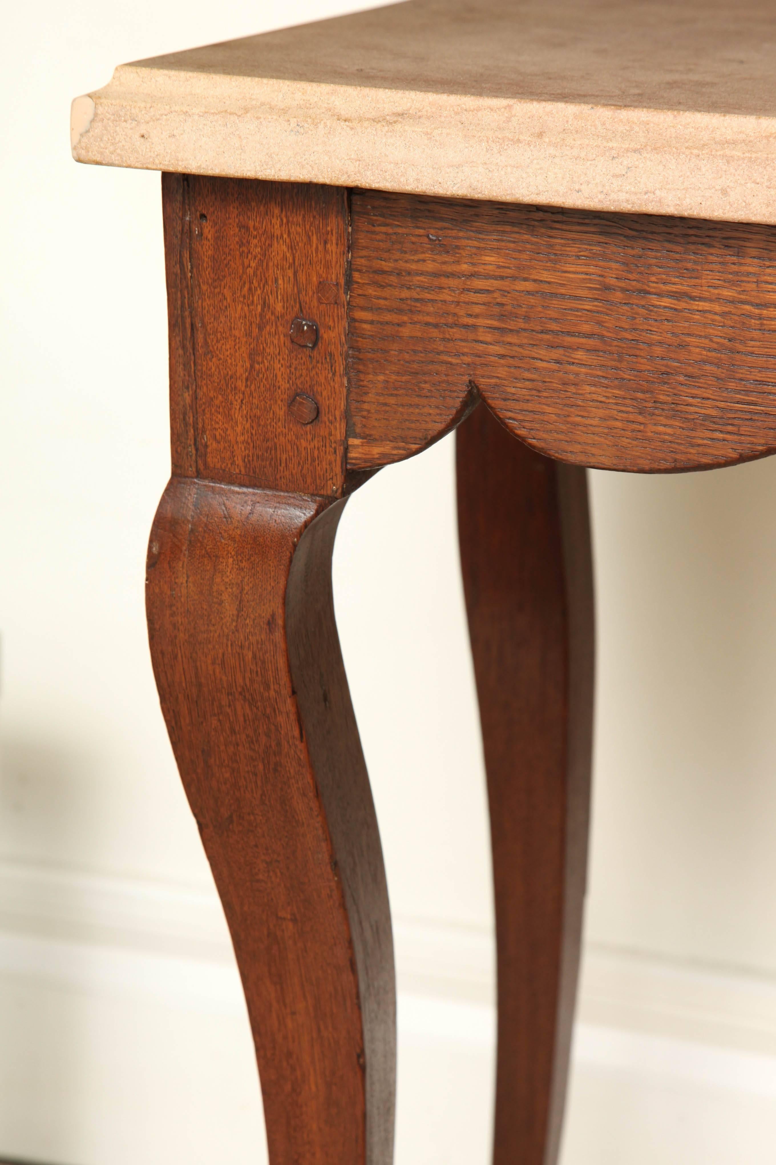 18th Century French Oak Side Table with Shaped Apron and Original Marble Top For Sale 5