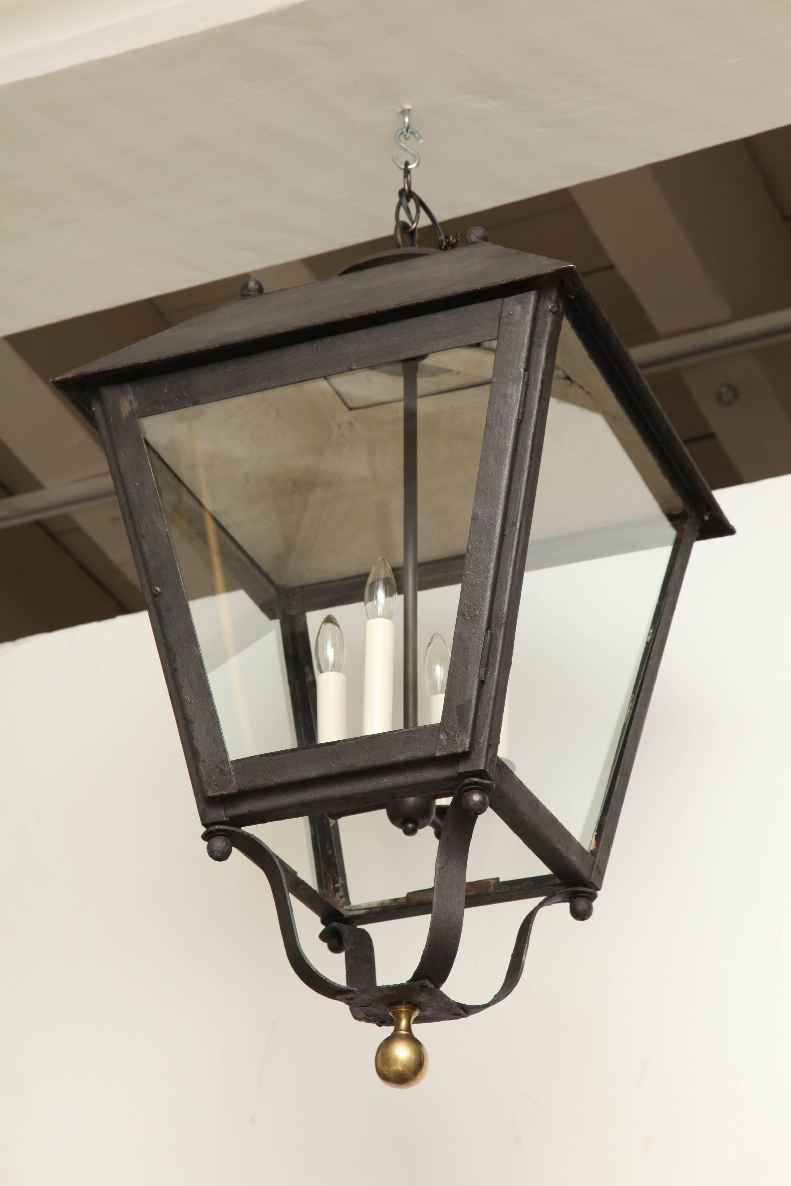 Large Black Iron and Glass Square Lantern, France, 19th Century In Excellent Condition In New York, NY
