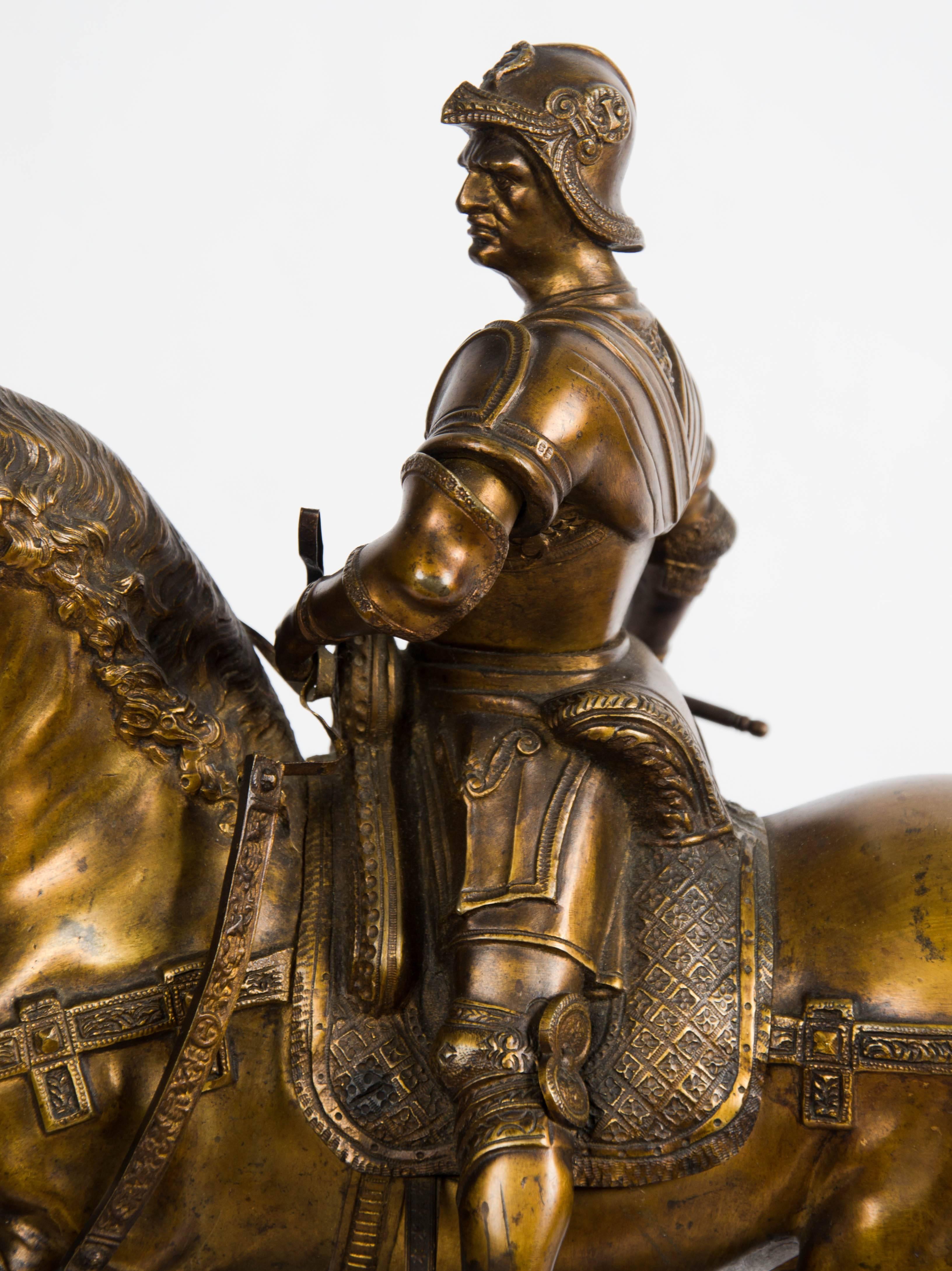Romain classique étude de Bartolomeo Colleoni en bronze doré du XIXe siècle