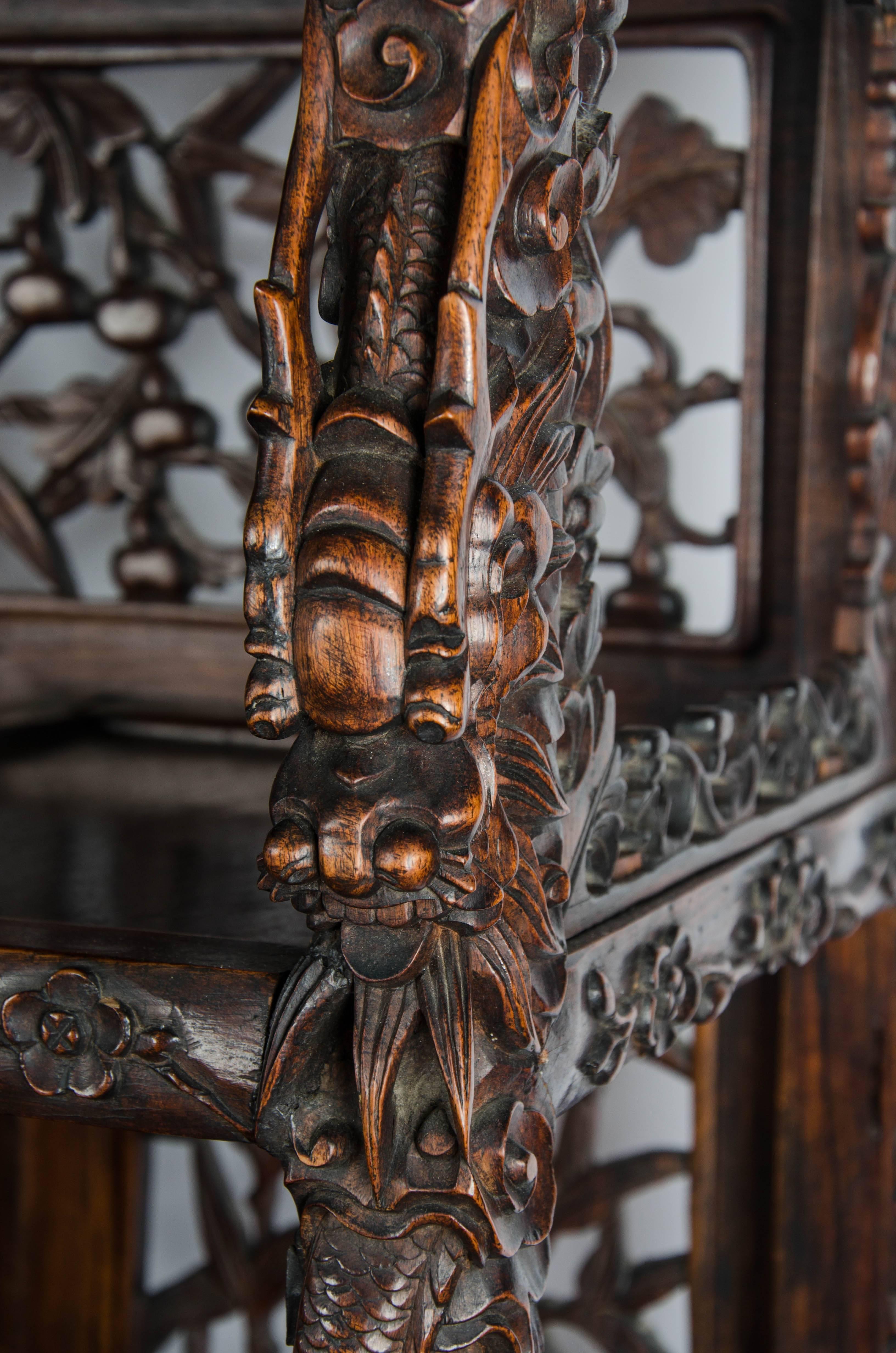 Carved 19th Century Chinese hardwood shelves