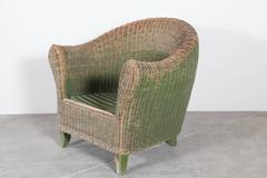 Pair of Italian Wicker Green Outdoor Garden Chairs