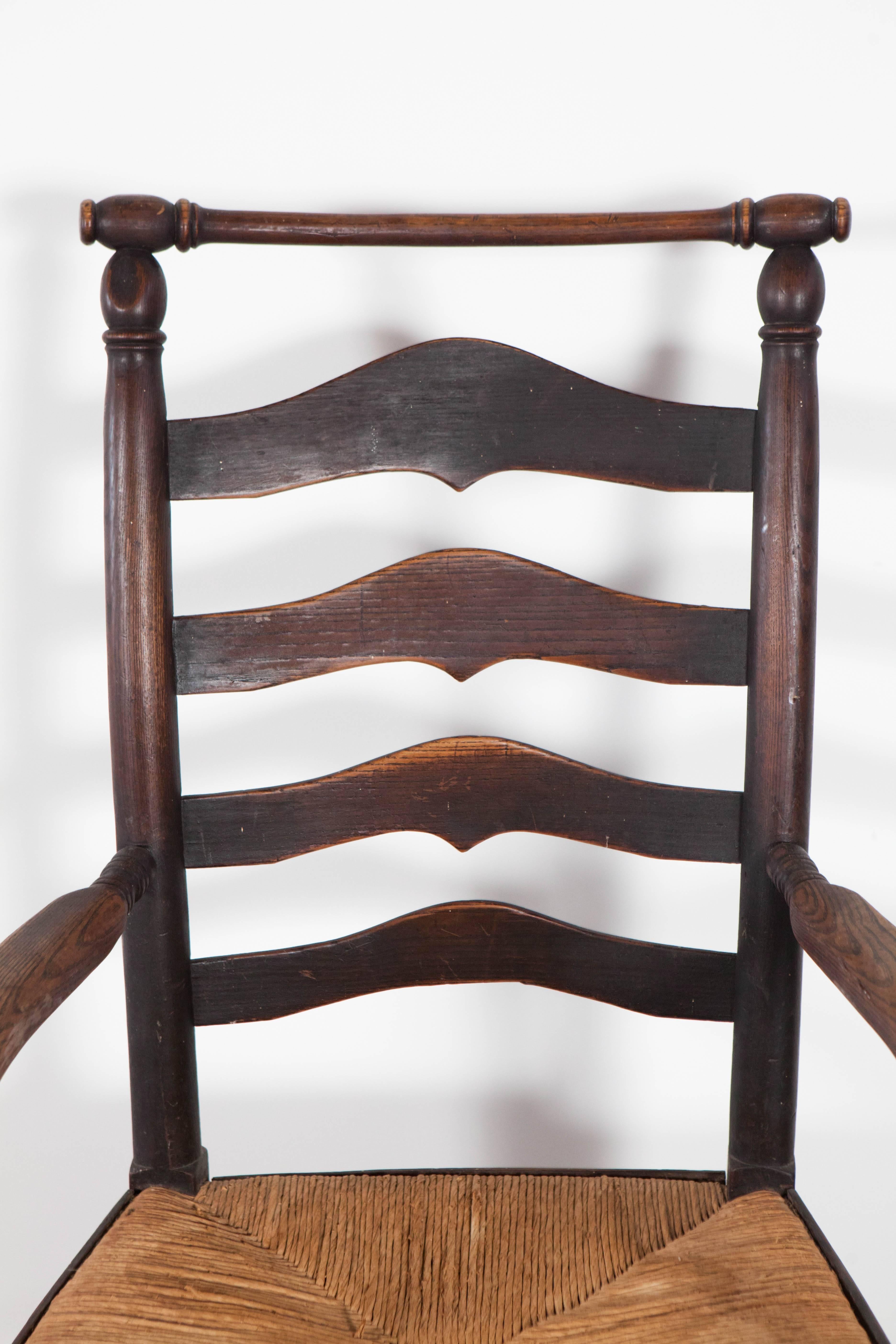 American Set of Eight Early 19th Century Ladderback Dining Chairs