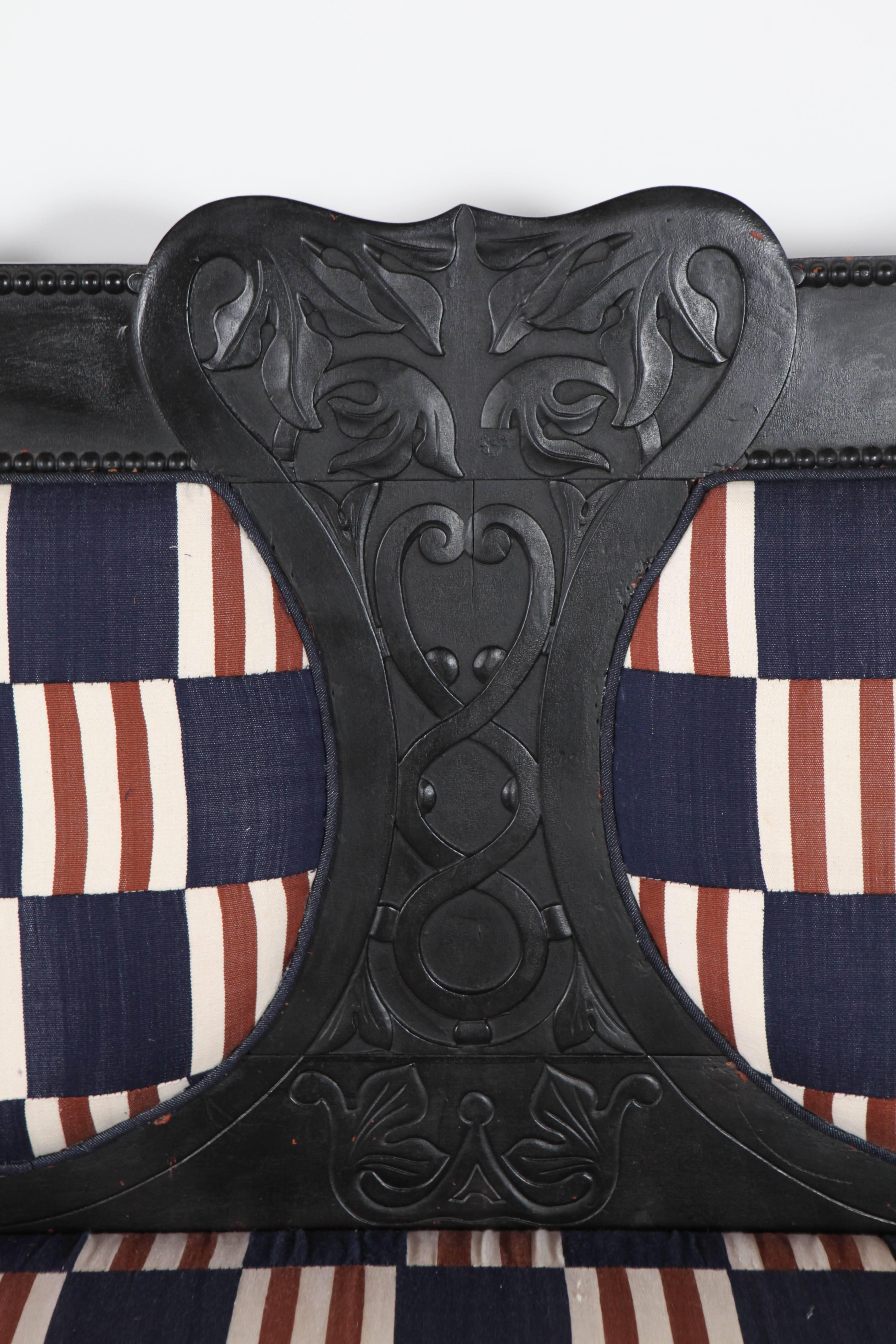 Striking silhouettes with bold graphic patterns and colors on Edwardian style settee. Smaller size also available.