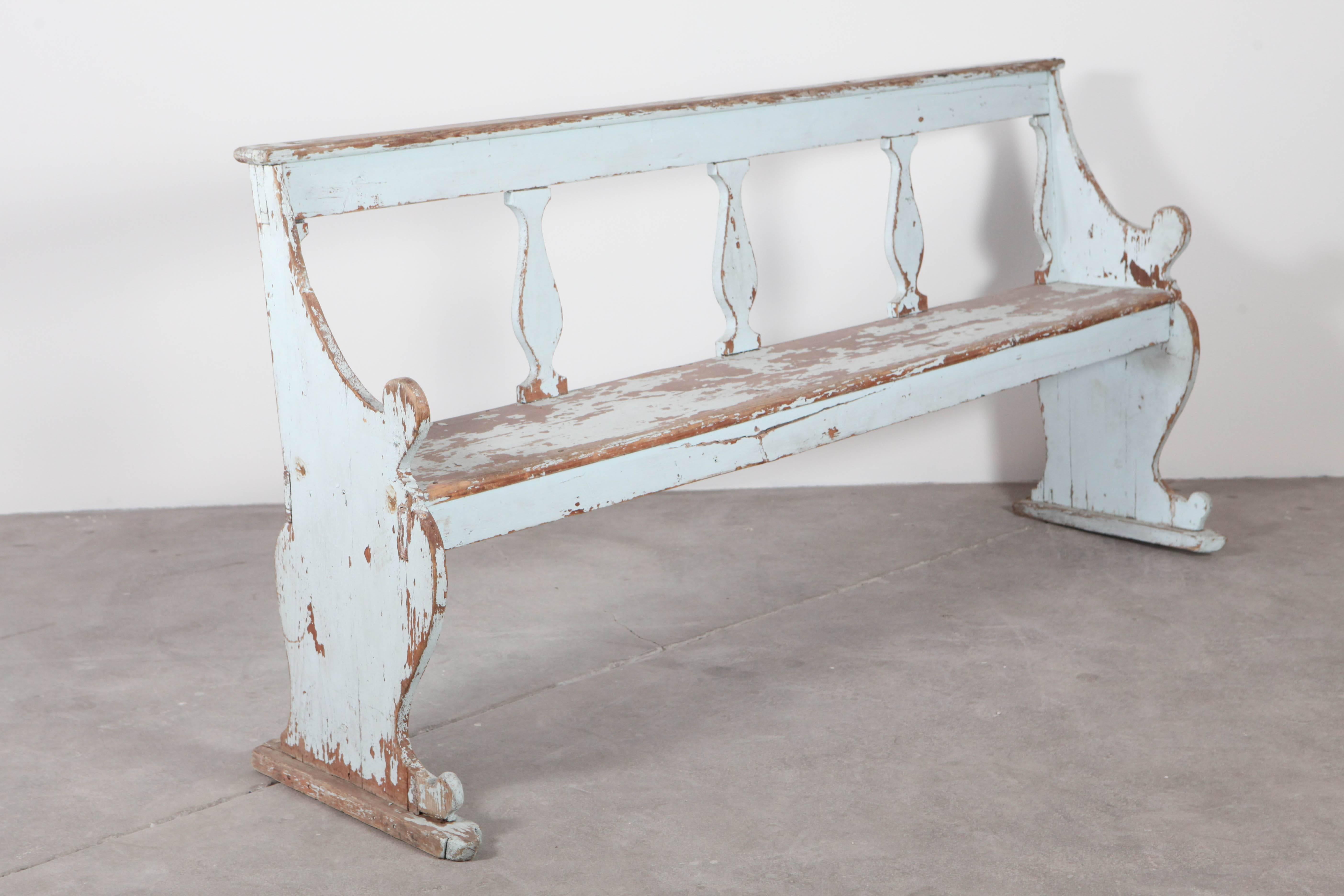 Early 20th Century Vintage Italian Blue Painted Bench