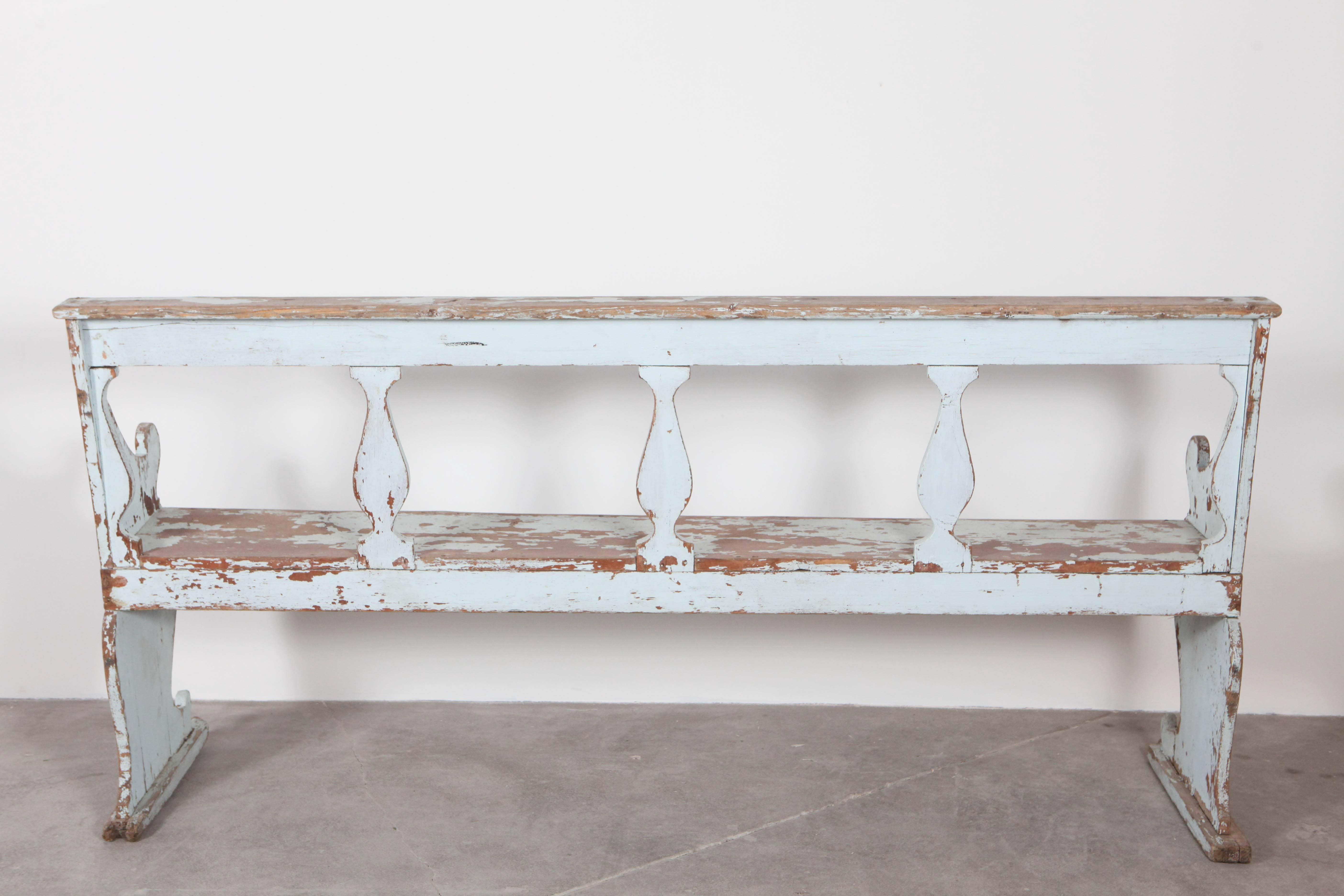 Vintage Italian Blue Painted Bench 2
