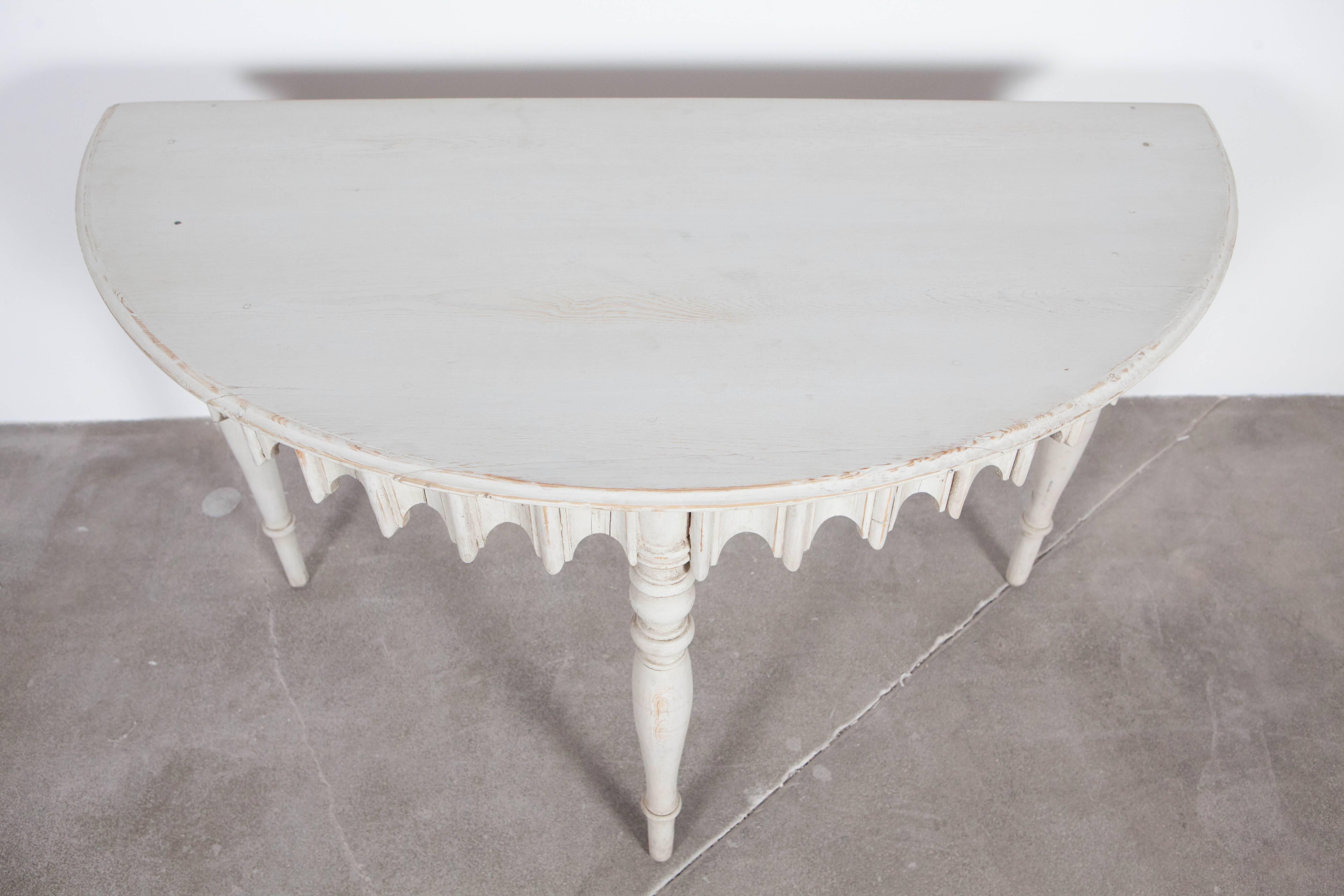 Gustavian Swedish Demilune with Carved Decorative Apron
