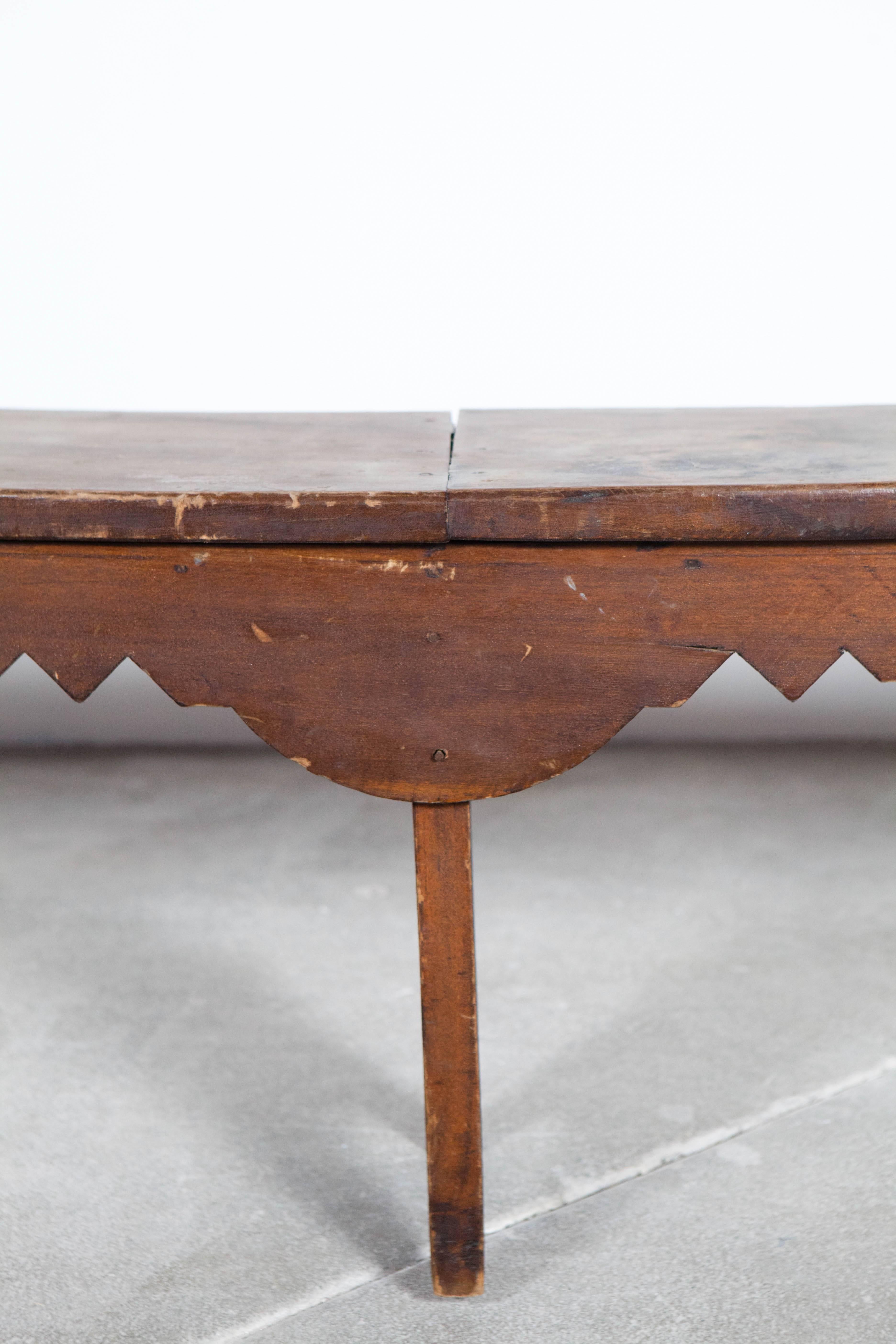 American Curved Wooden Bench with Carved Decorative Apron