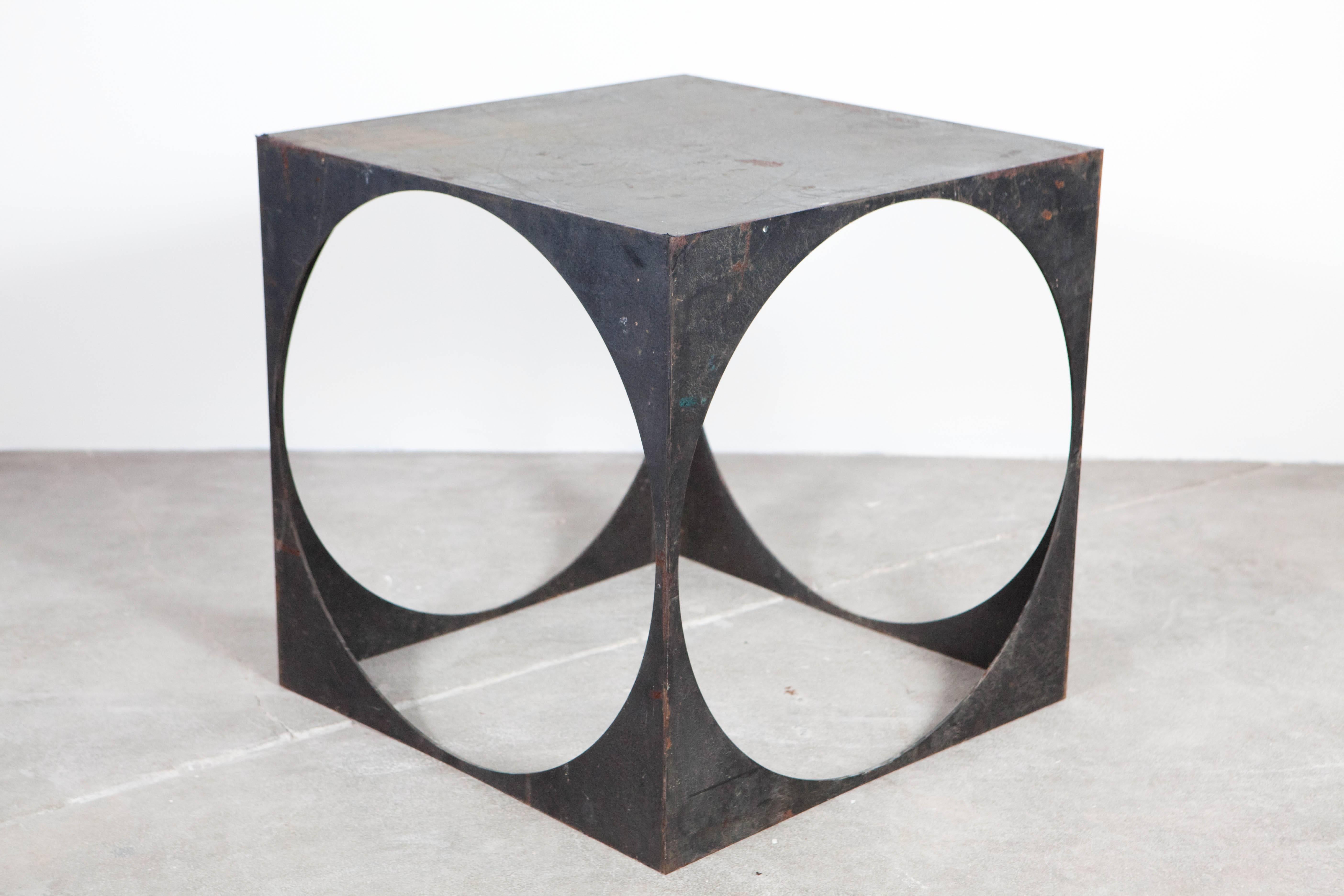 Late 20th Century Iron Cutout Circle Cube Side Tables