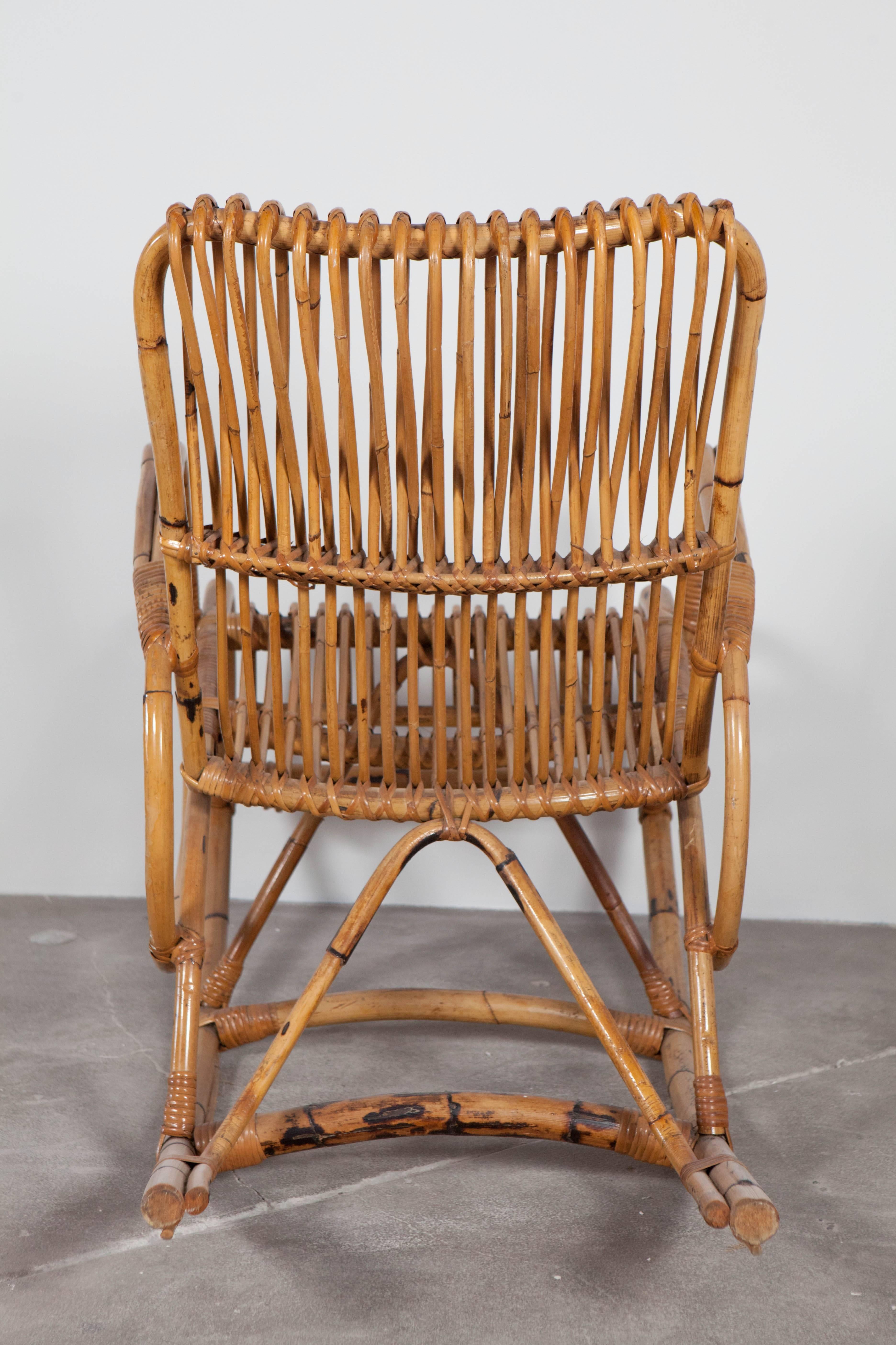 Vintage Italian Bamboo Rocking Chair with Square Arms In Good Condition In Los Angeles, CA