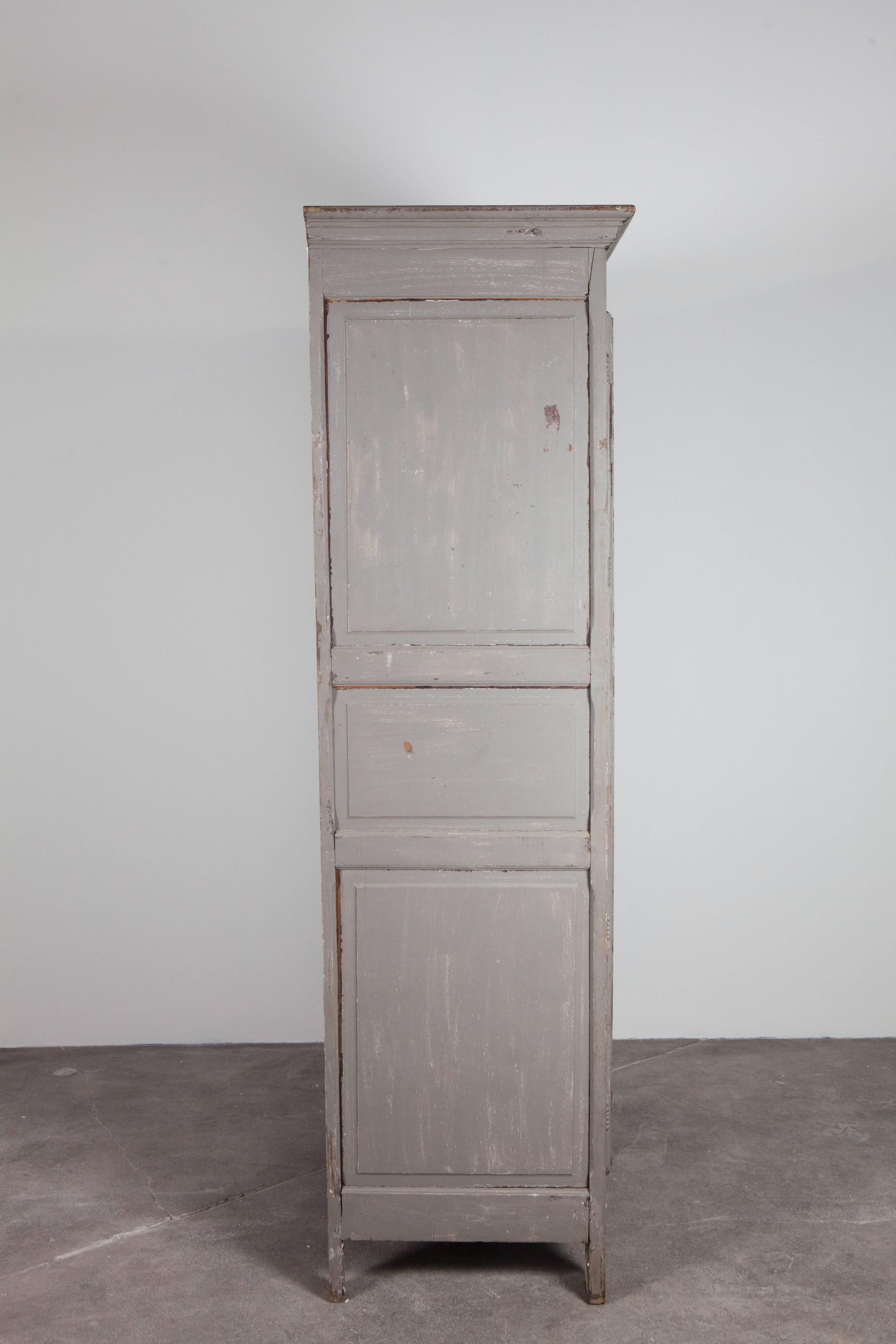 French Grey Wash Wardrobe, Armoire with Ornamental Carved Doors at