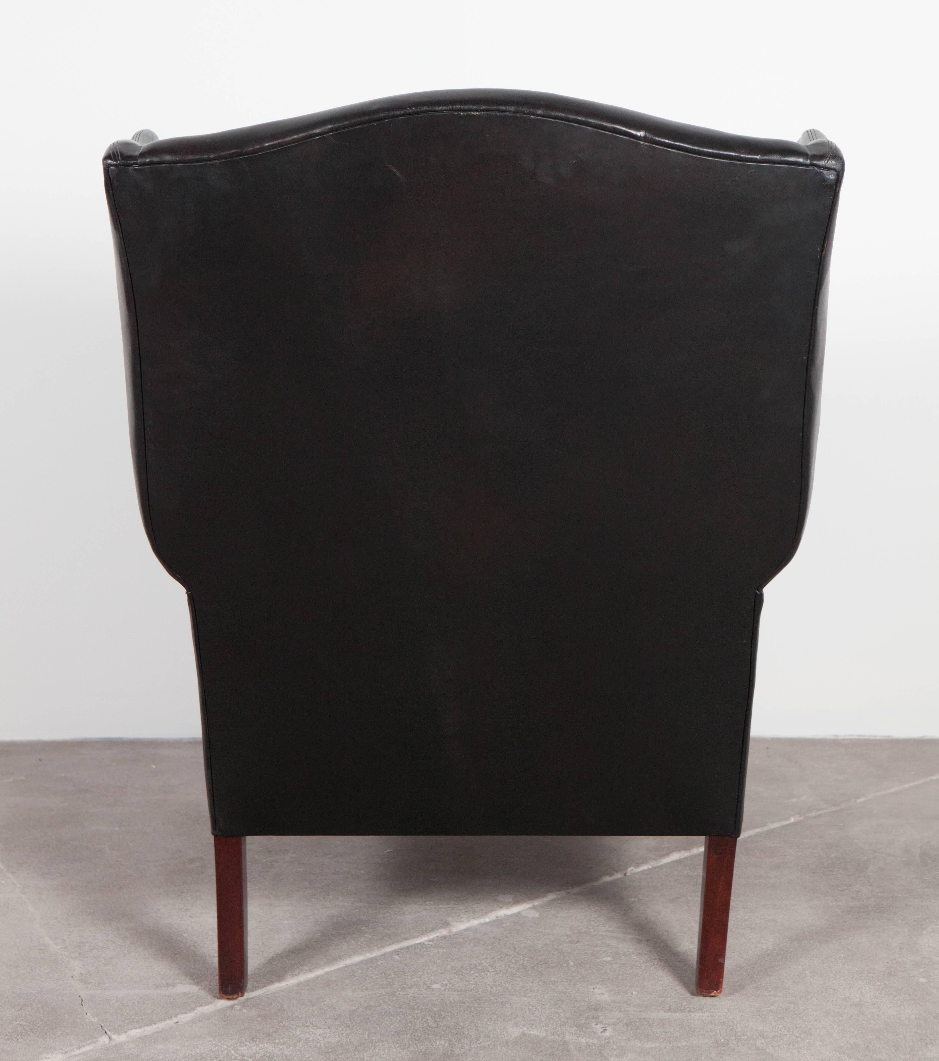 Black Leather Curved Arm Wing Back Club Chair 1