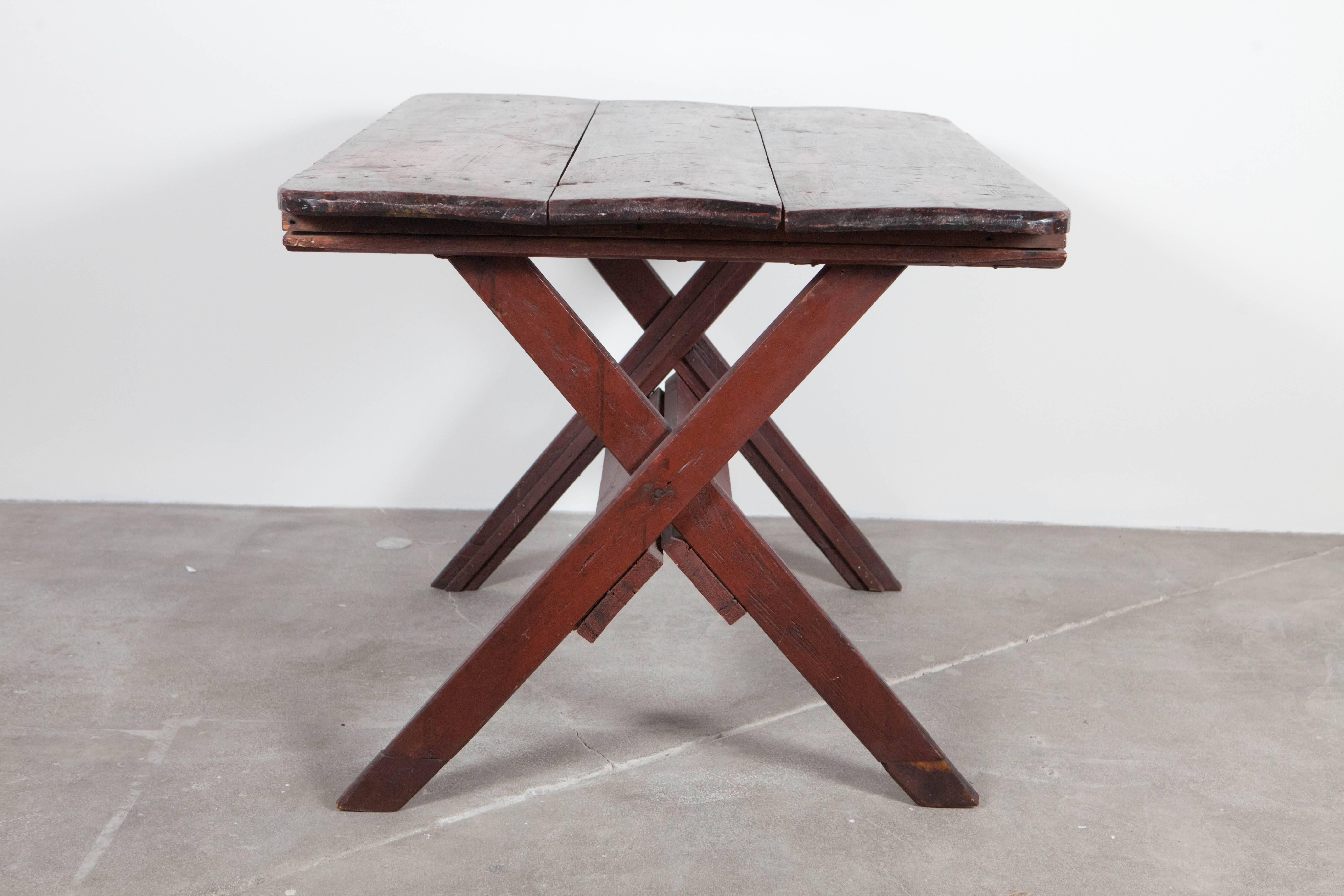 Mid-20th Century Rustic Sawbuck Table with Scrubbed Top