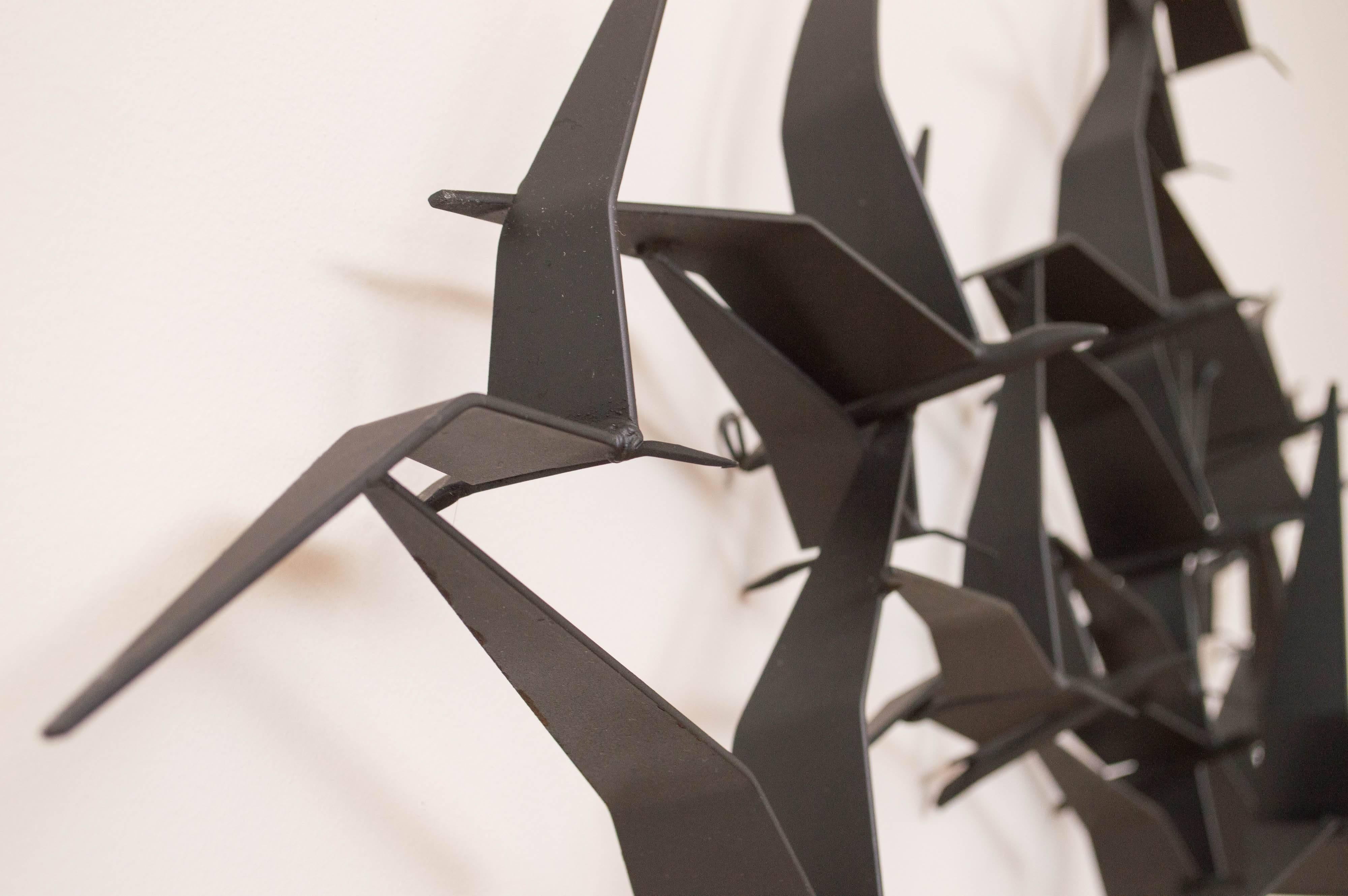 Black metal Birds in Flight a Curtis Jere wall sculpture, for Artisan House. Hangs up by two hooks
Classic C. Jere 