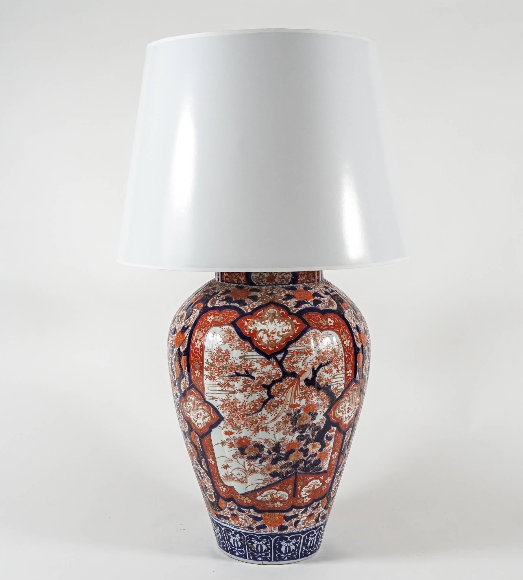 Circa 1880 Japanese Imari 'palace' vase of large scale converted to a table lamp. Measurements given are overall. Vase alone measures: 17