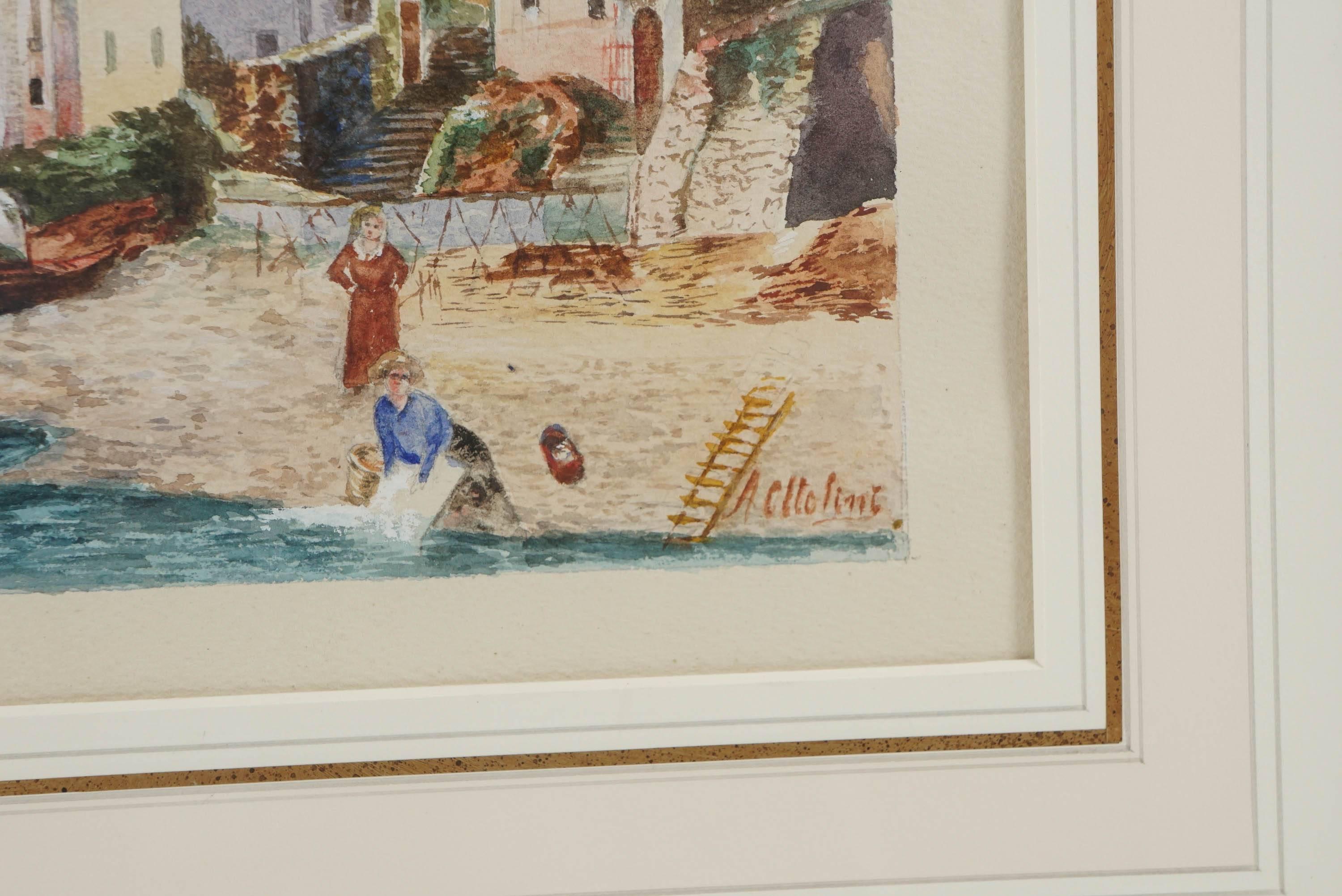 Grand Tour Watercolor of an Italian Coastal Scene, circa 1880 In Good Condition For Sale In Kinderhook, NY