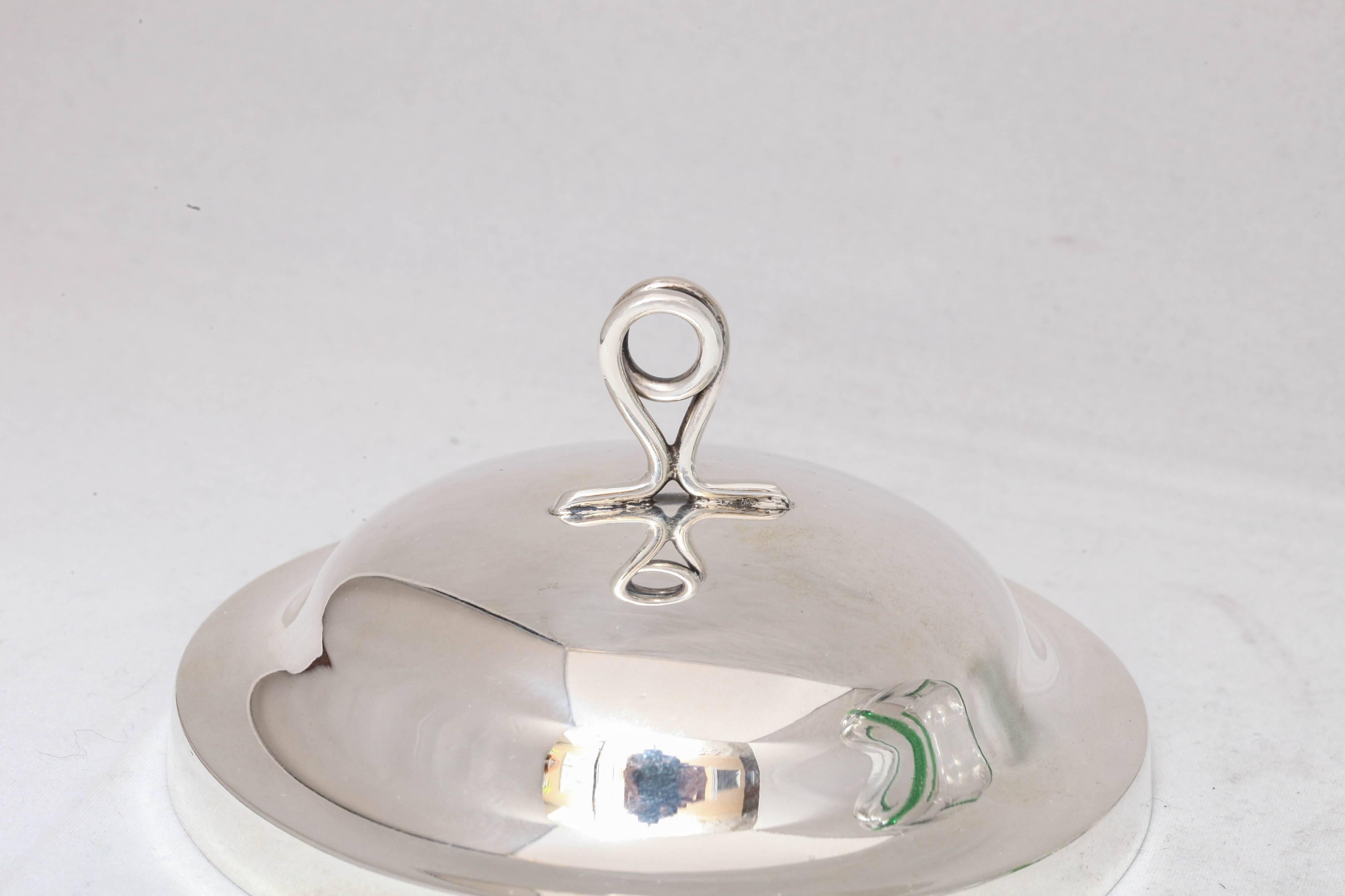 Blown Glass Unusual Art Nouveau Sterling Silver-Lidded 