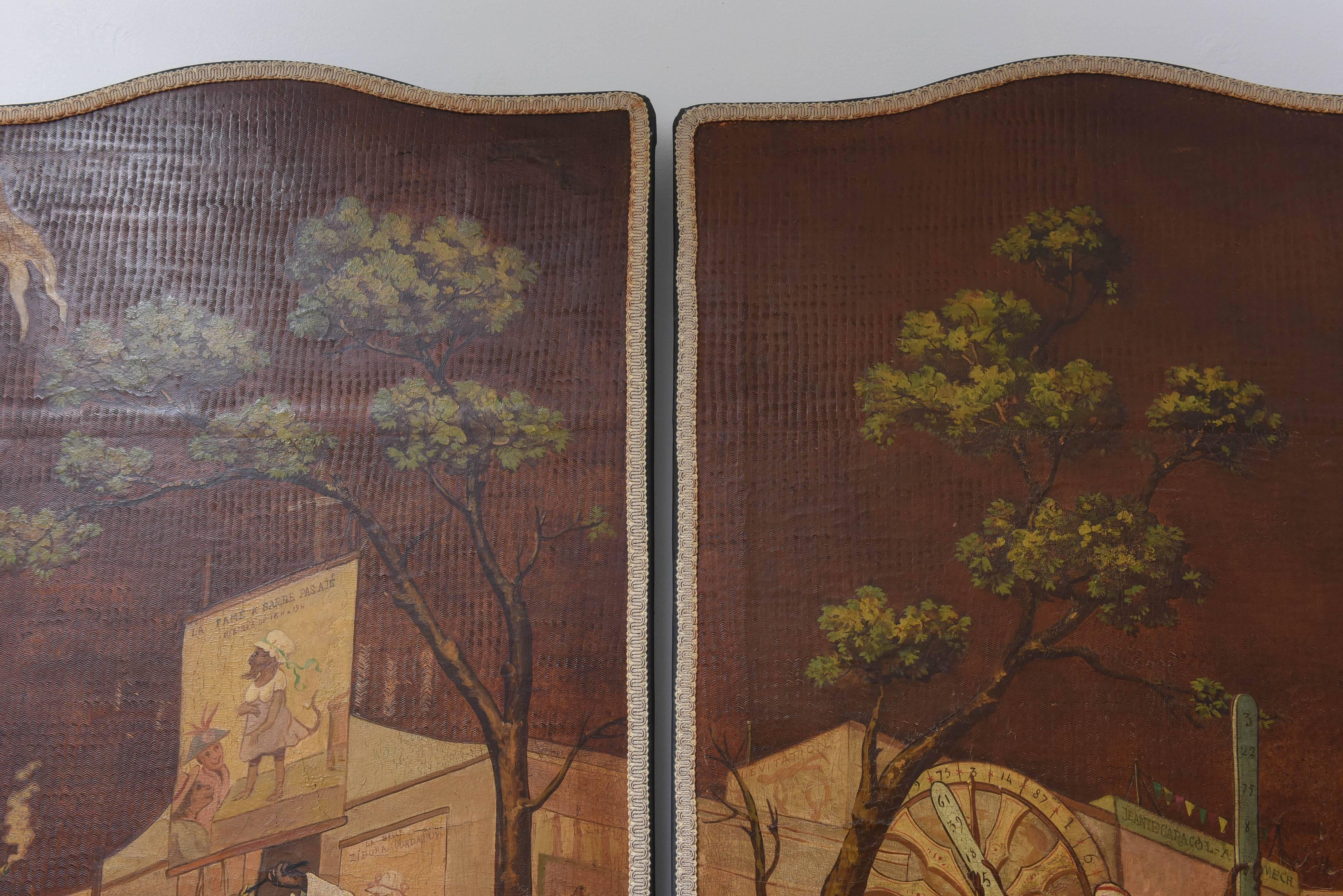 Belgian Set of  Painted Leather Panels with Whimsical Monkey Motif