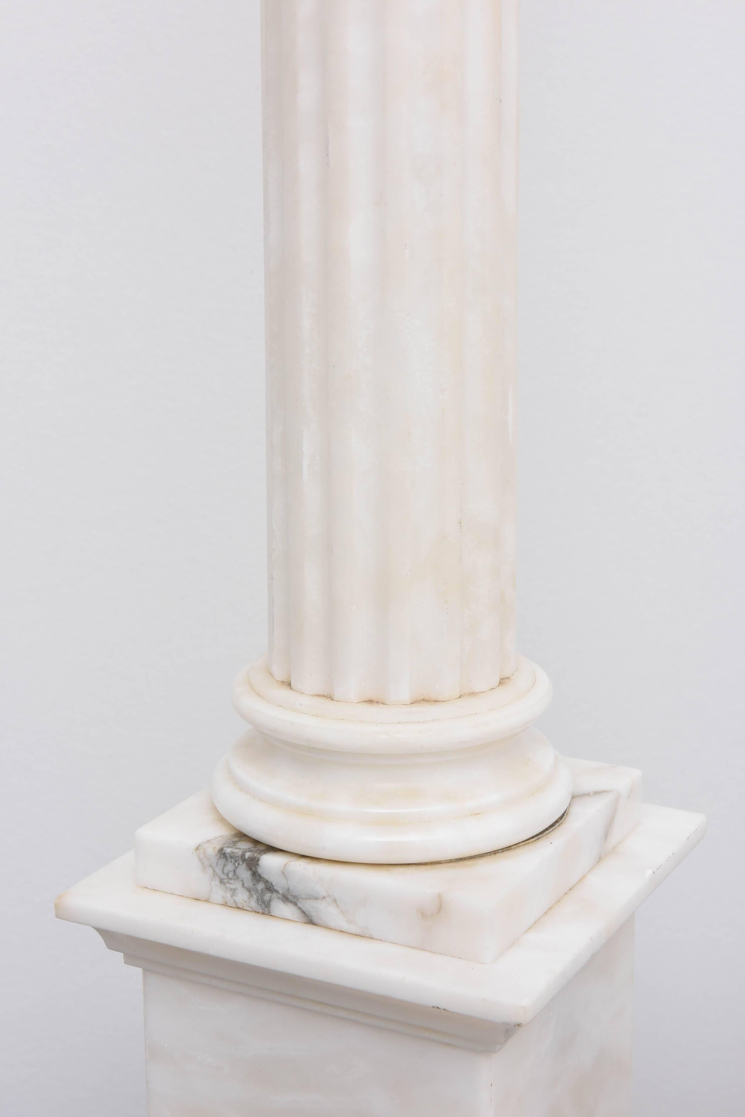 Monumental White Marble Neoclassical Column Lamps In Good Condition In West Palm Beach, FL