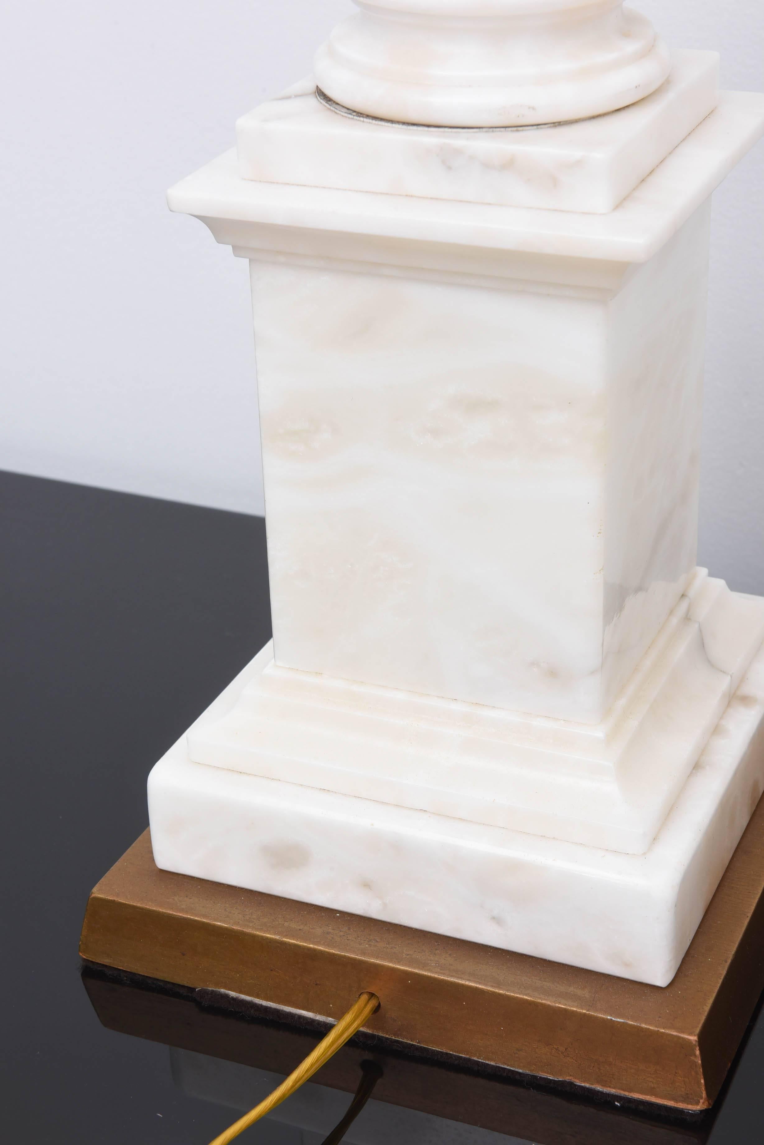 Monumental White Marble Neoclassical Column Lamps 1