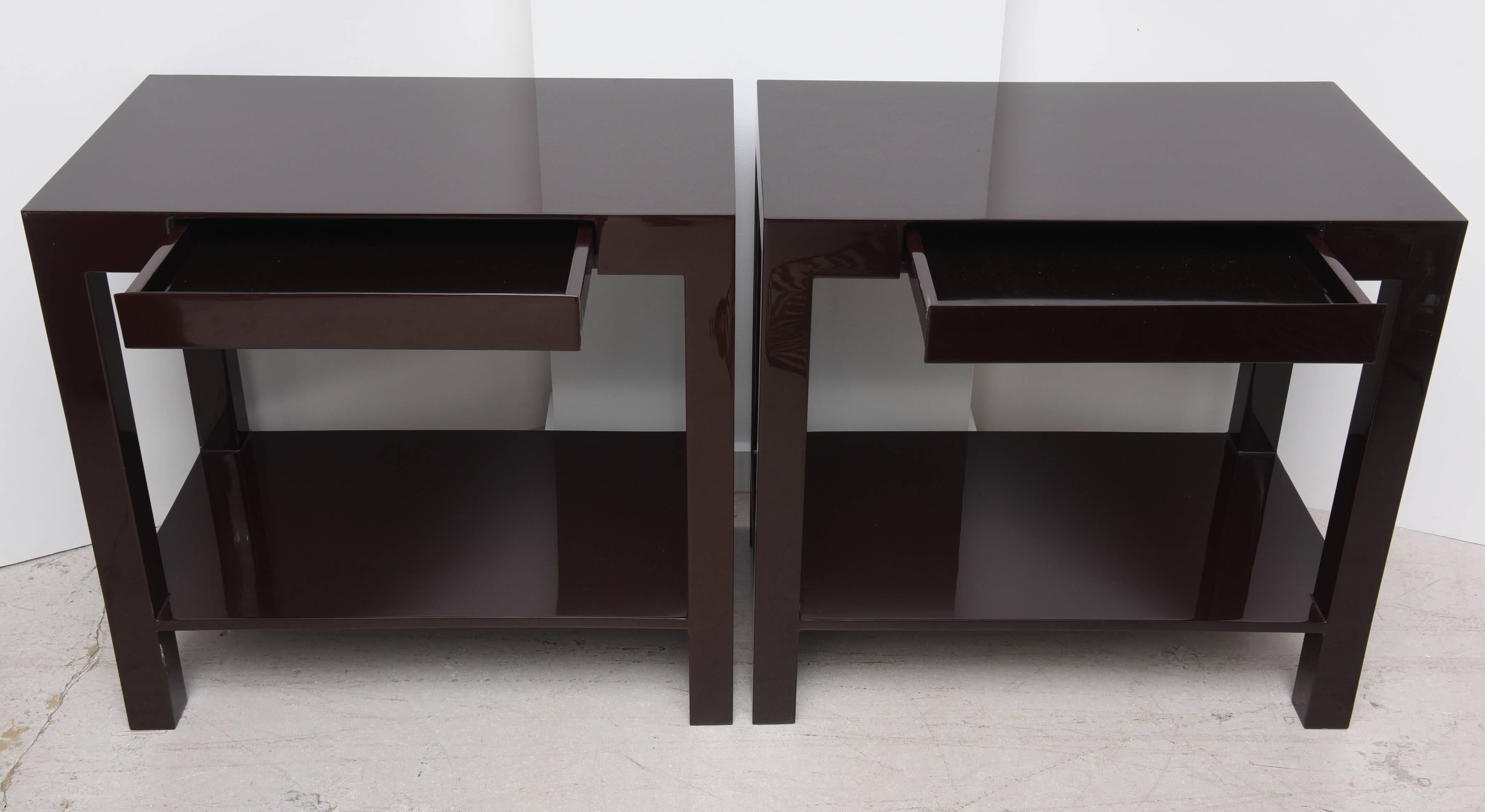 Mid-Century Modern Pair of Italian Chocolate Brown Lacquer Tables