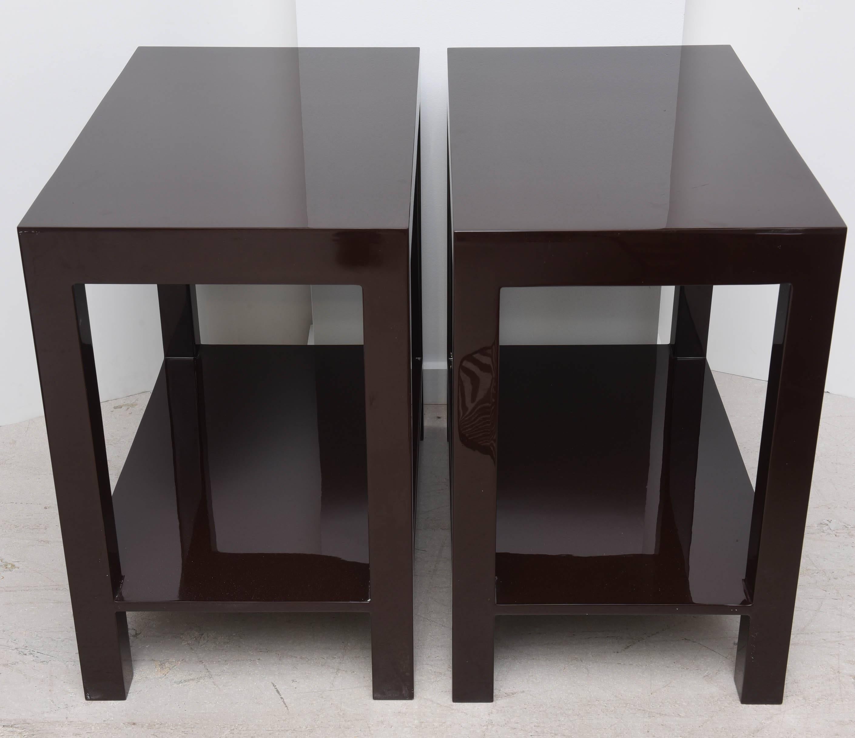 Pair of Italian Chocolate Brown Lacquer Tables 1