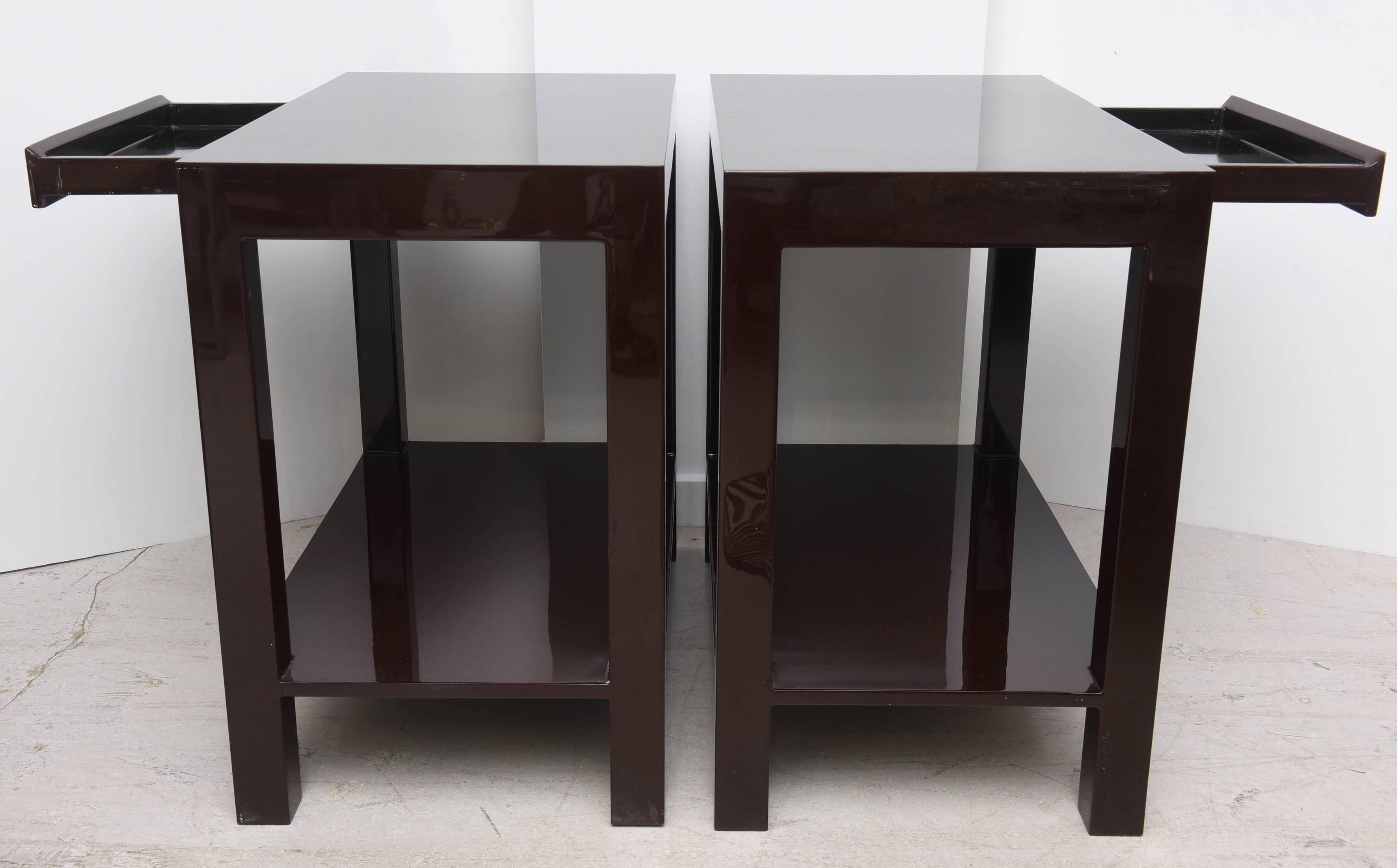 Pair of Italian Chocolate Brown Lacquer Tables 2