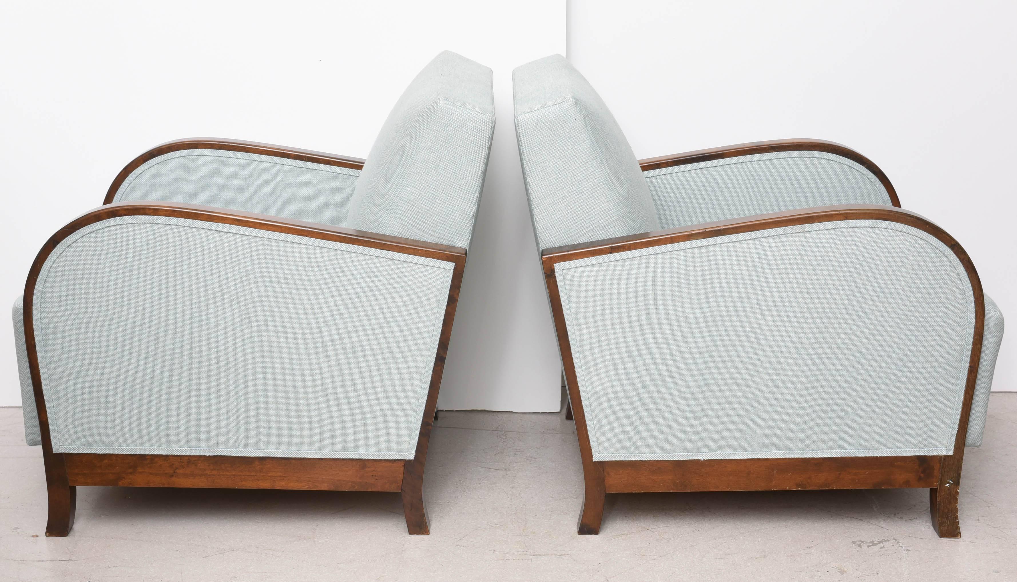 Linen Pair of Swedish Art Deco Club Chairs